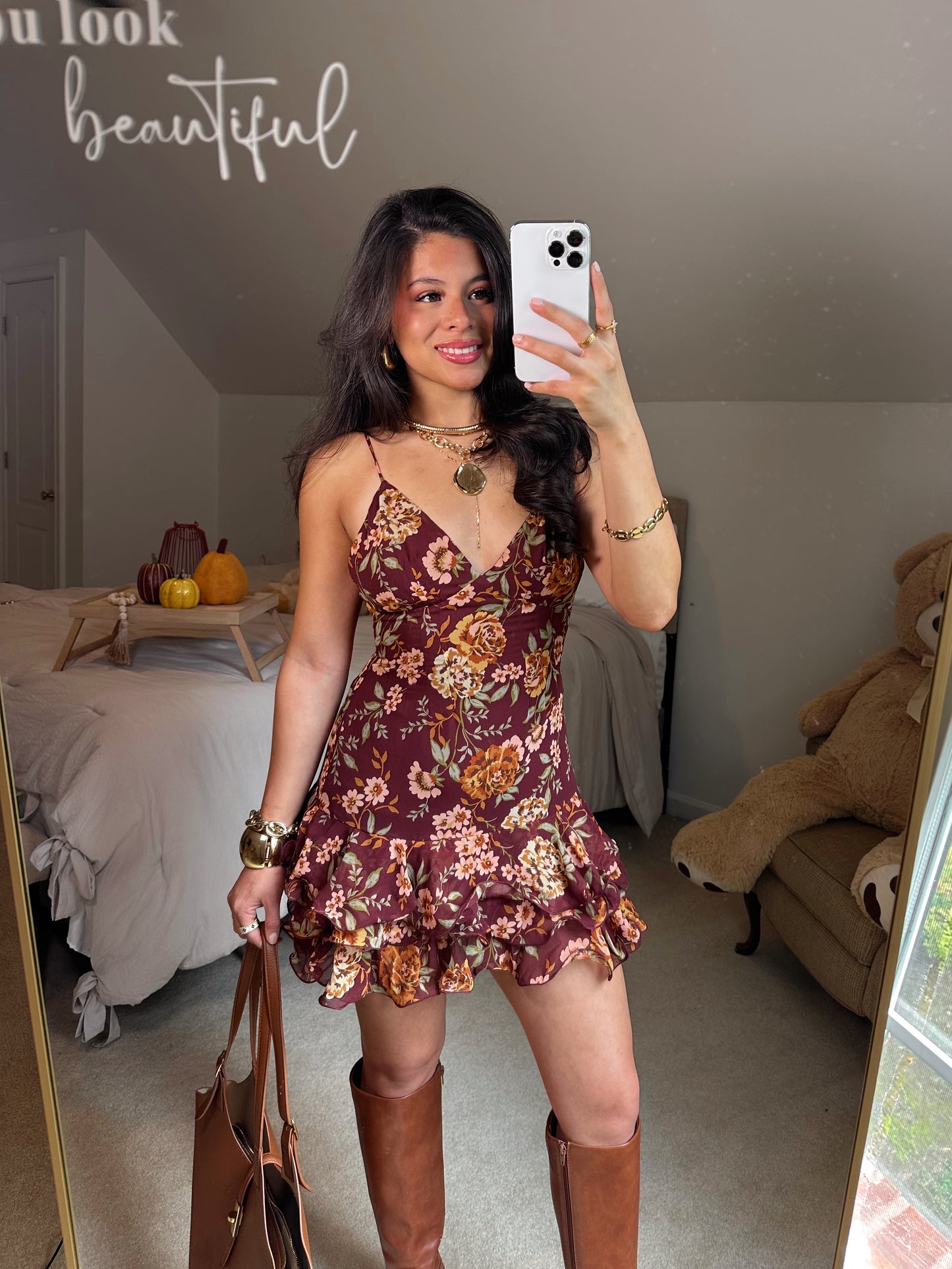 Autumn Florals Mini Ruffle Dress