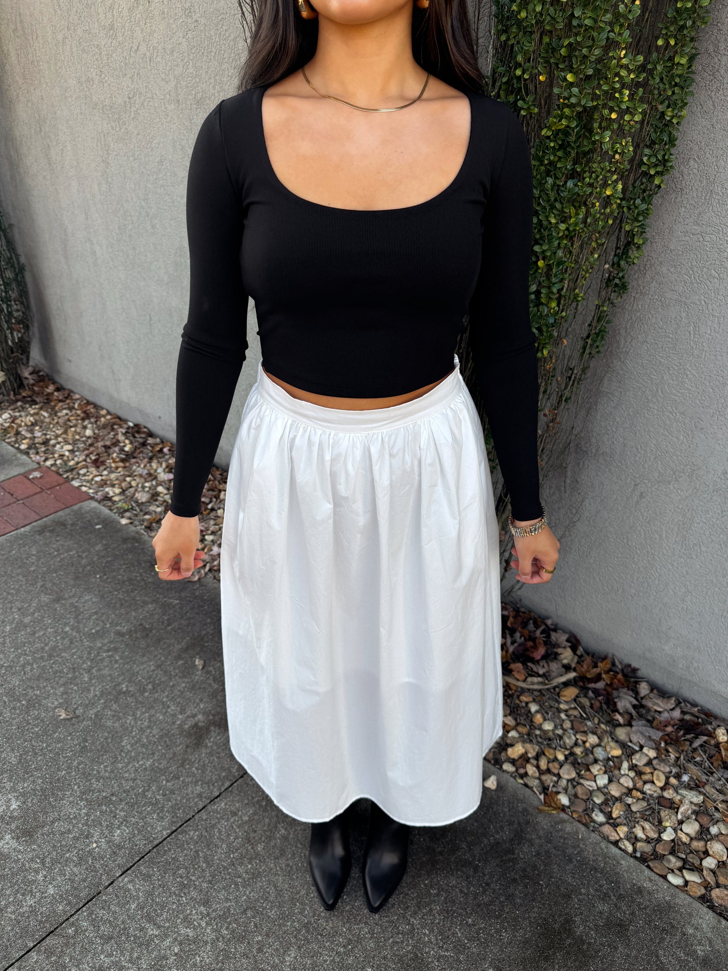 Black Ribbed Long Sleeve Top