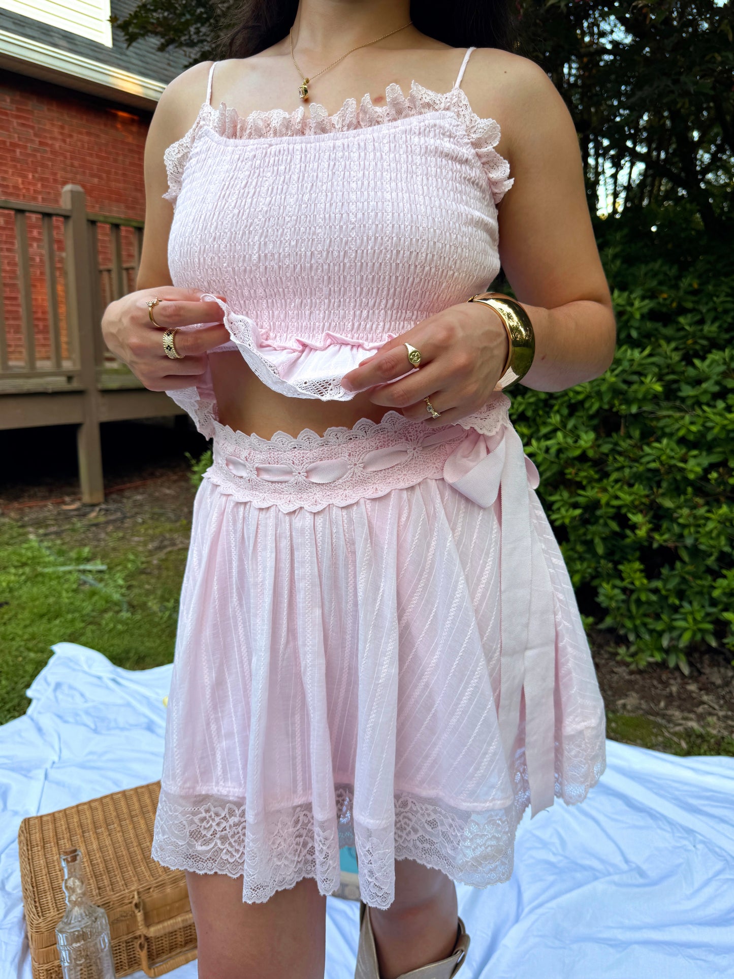 Baby Pink Lace Girly Top & Skirt Set