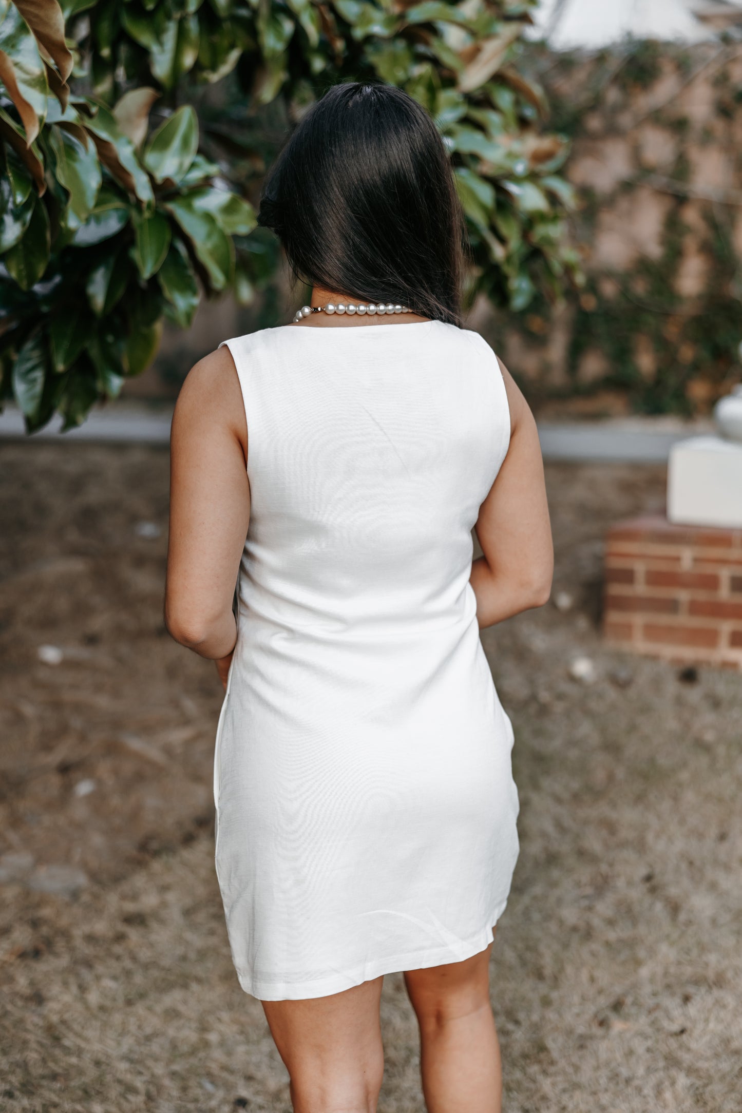 White Linen Square Neck Dress