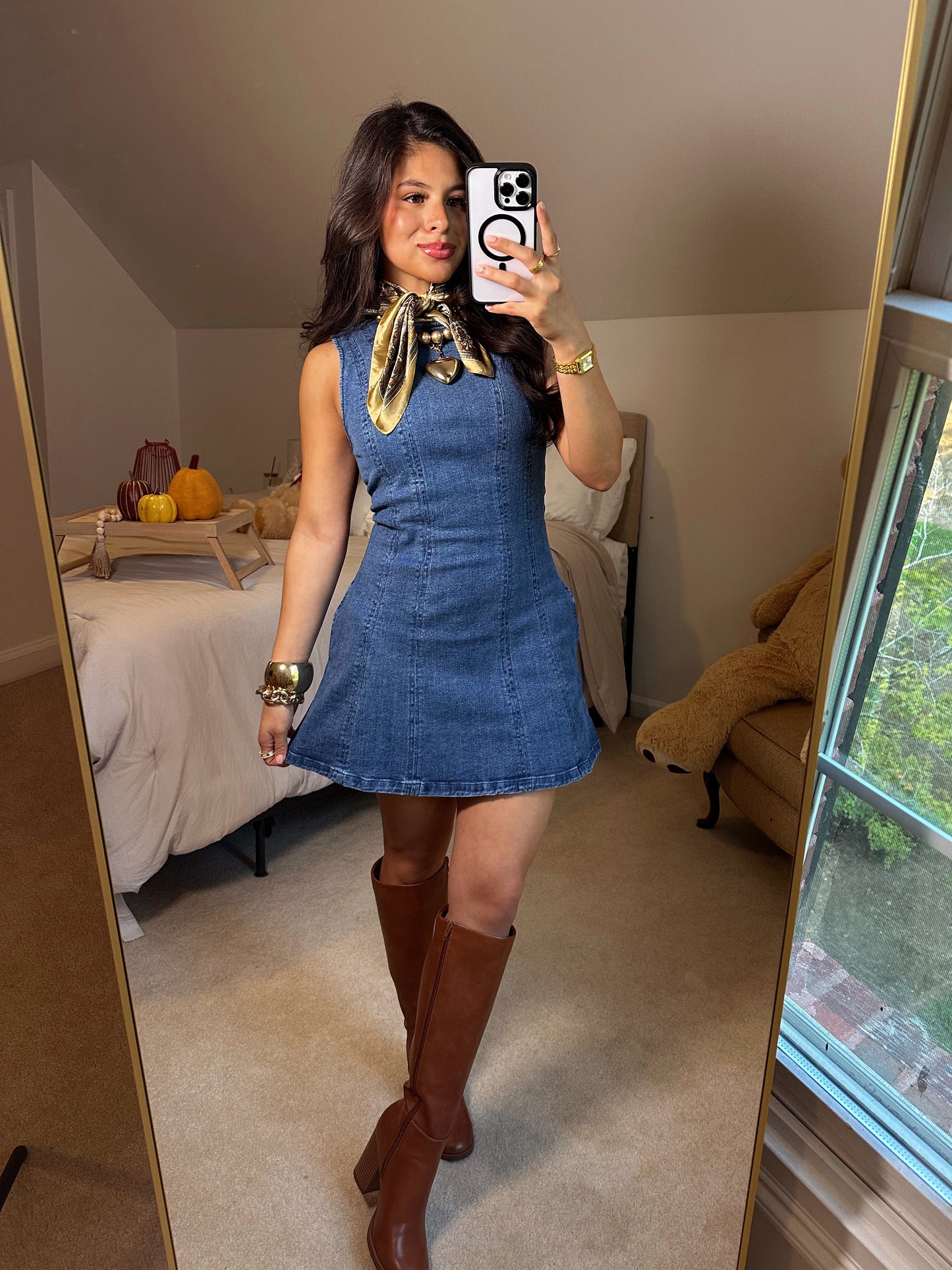 Denim Fit & Flare Stretch Mini Dress