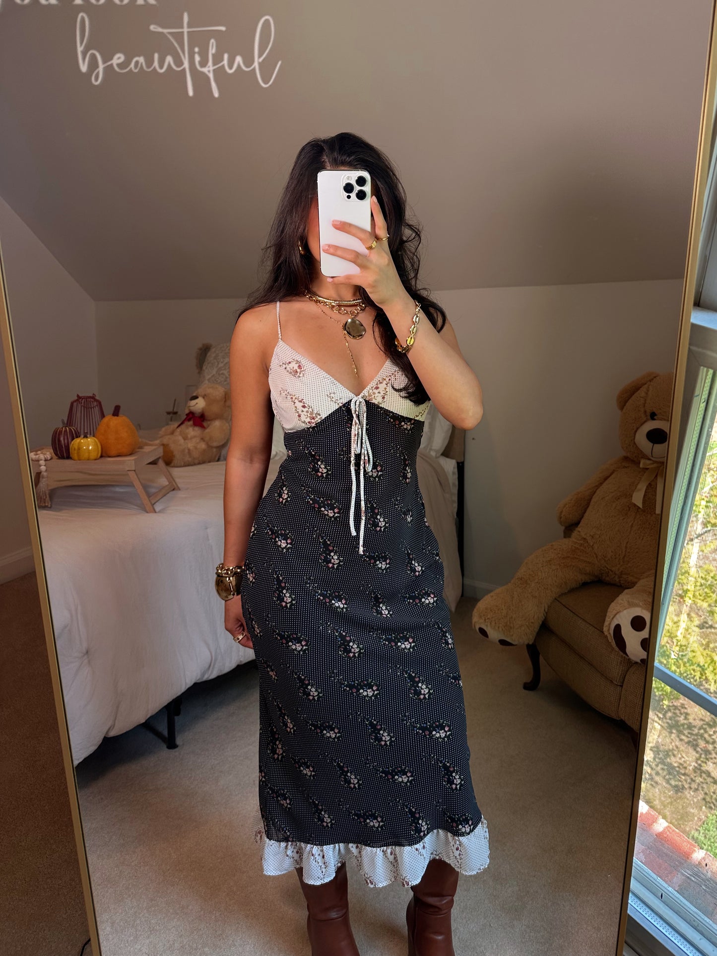 Black & White Paisley Mix Midi Dress