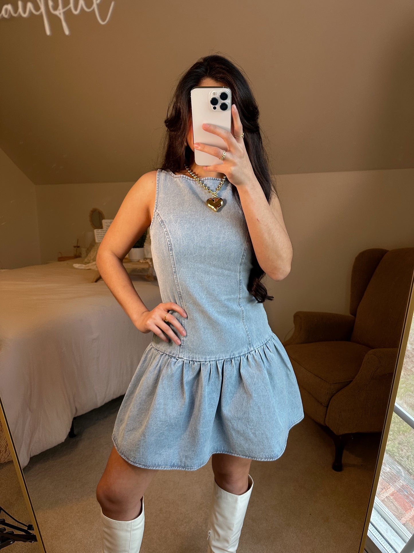 Light Denim Drop-Waist Dress