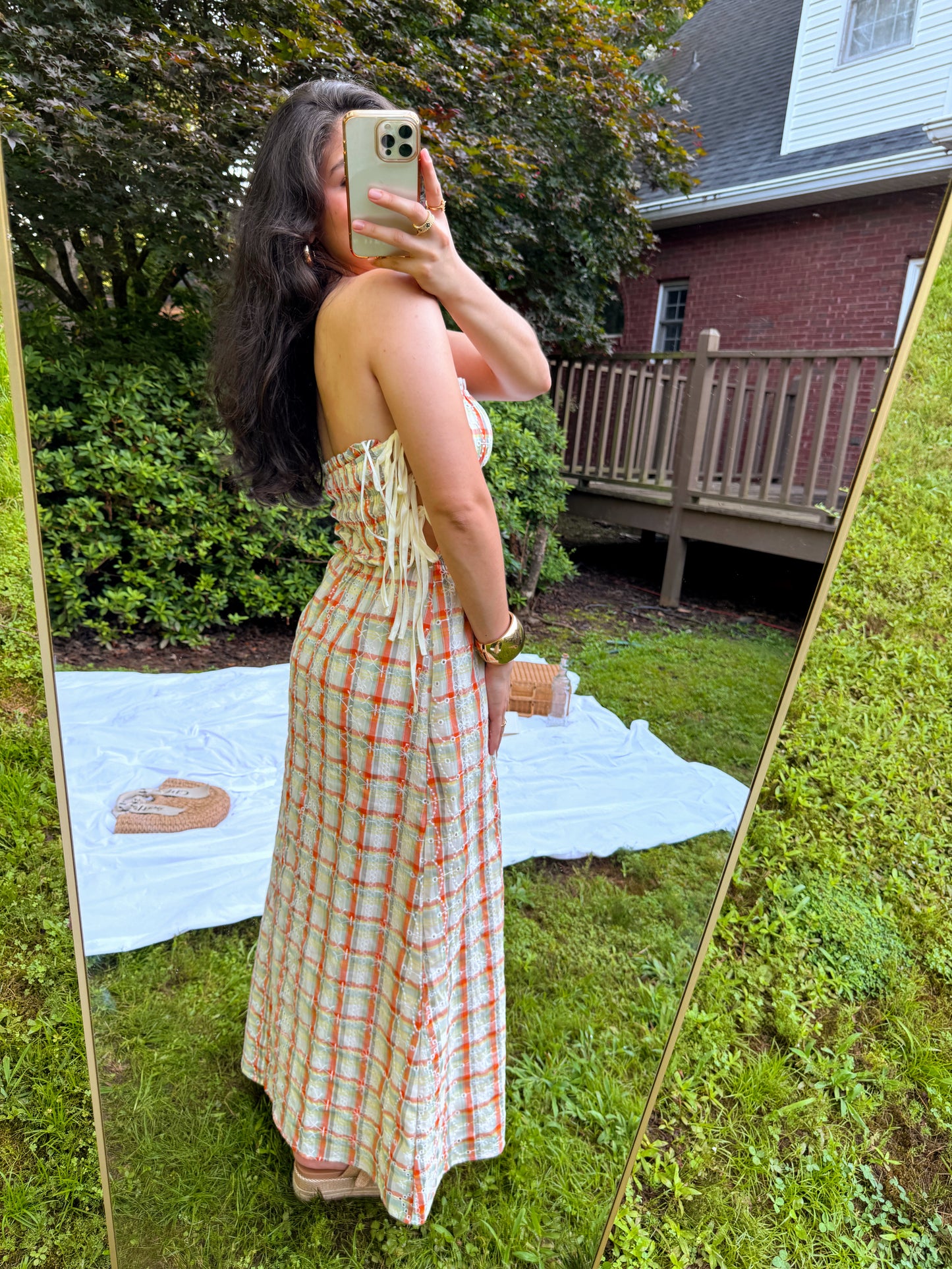 Sherbert Plaid Strapless Dress