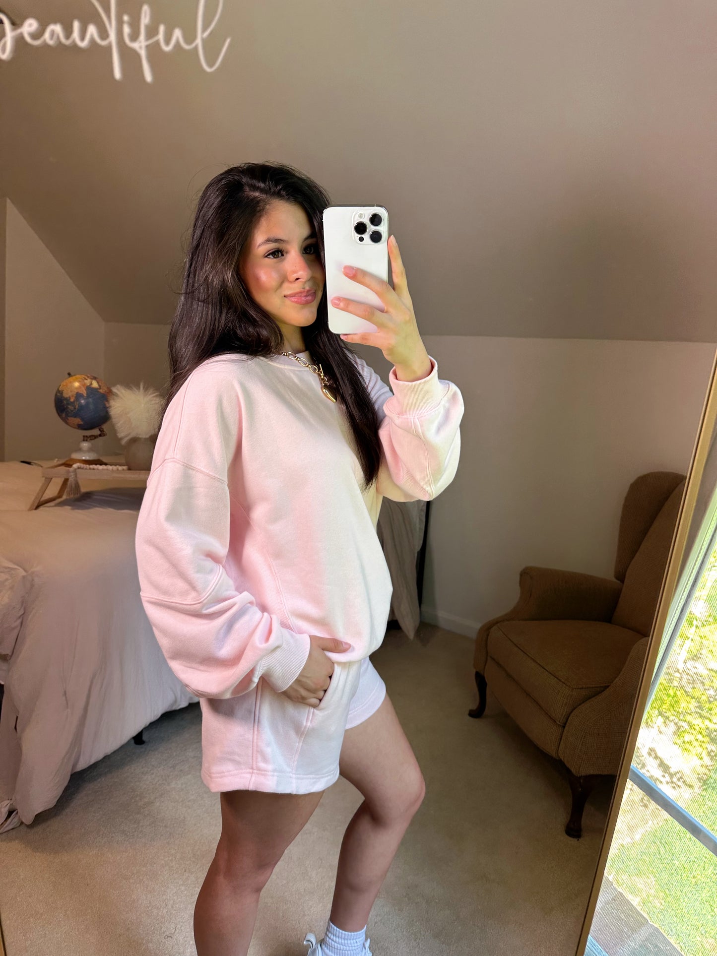 Seashell Pink Crewneck and Shorts Set