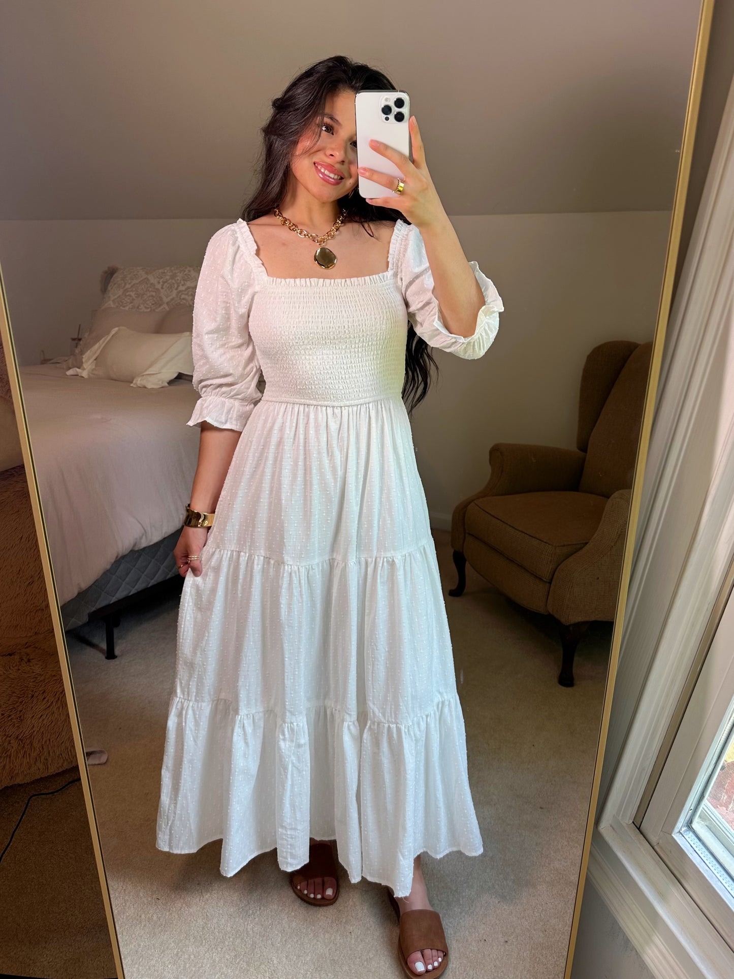 White Dotted Flowy Maxi Dress