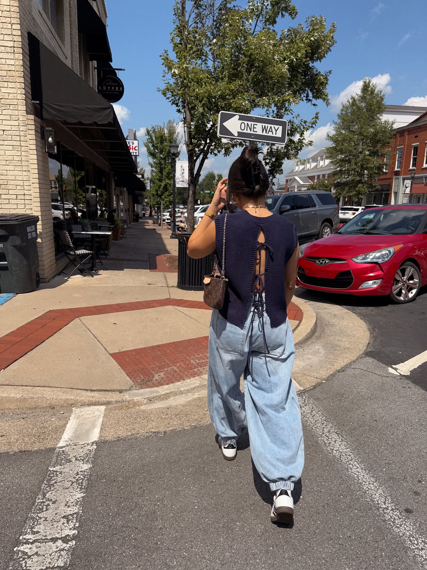 Navy Open Back Knit Top