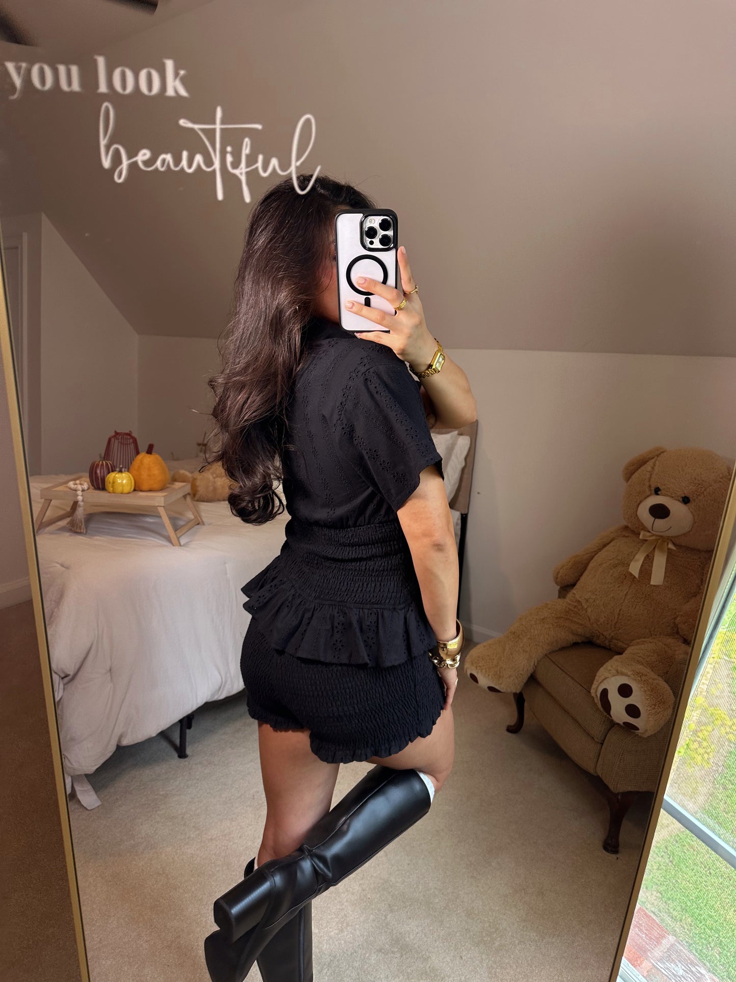 Black Ditsy Floral Smocked Romper