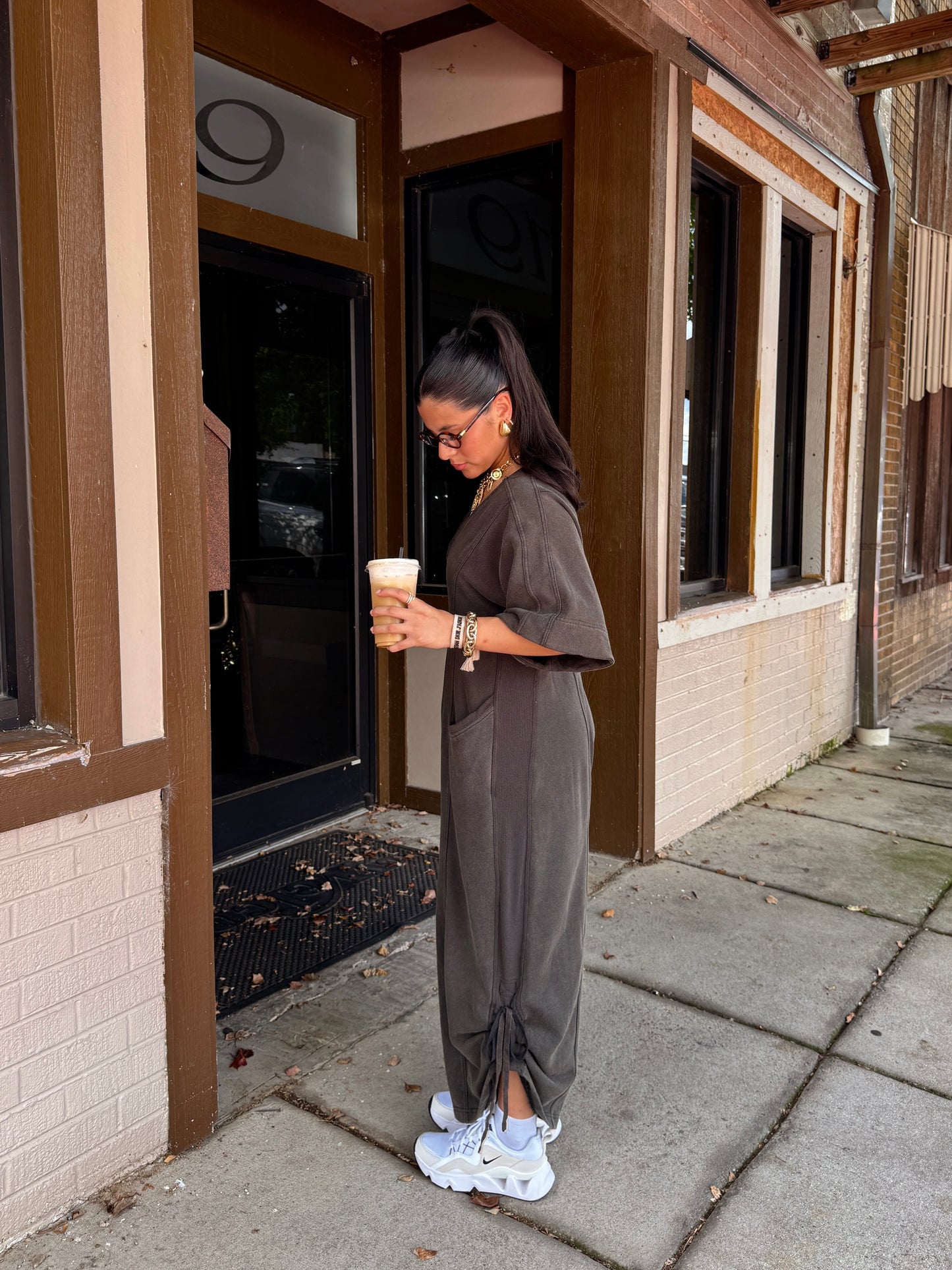 Coffee Run Charcoal Jumpsuit