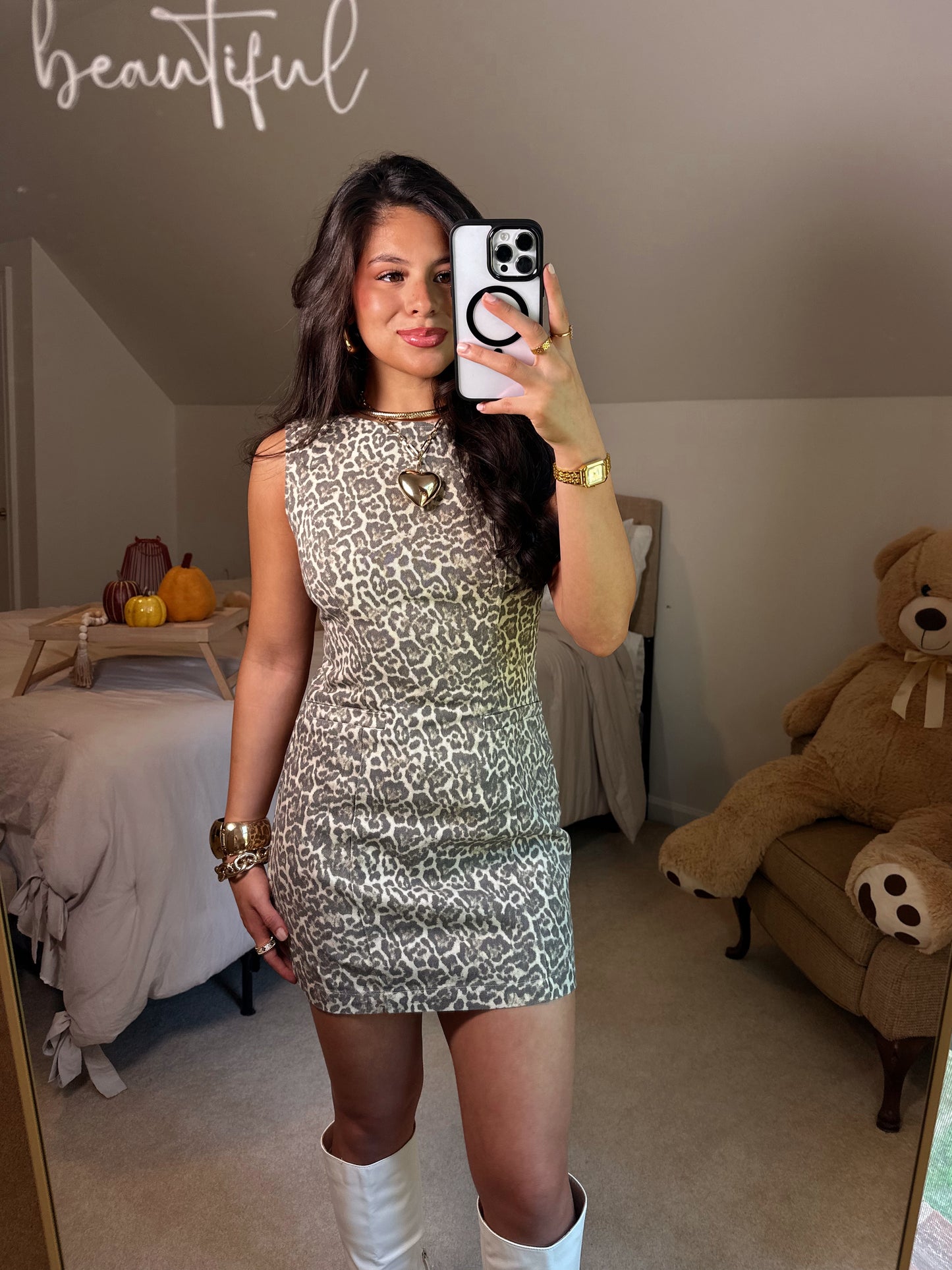 Leopard Denim Pocket Detail Dress