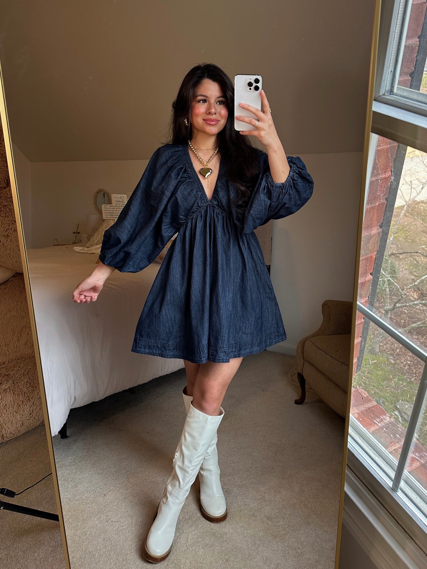 Dark Denim V-Neck Dress