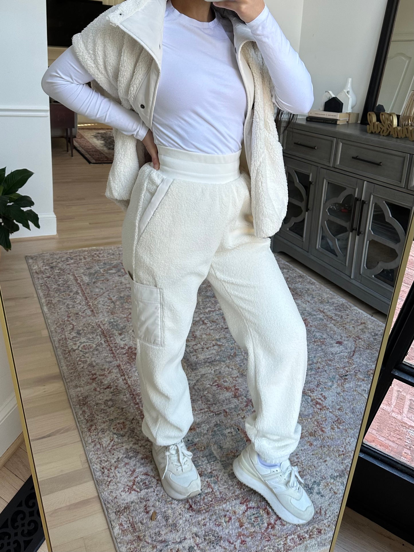 Ivory Sherpa Cargo Jogger Pants