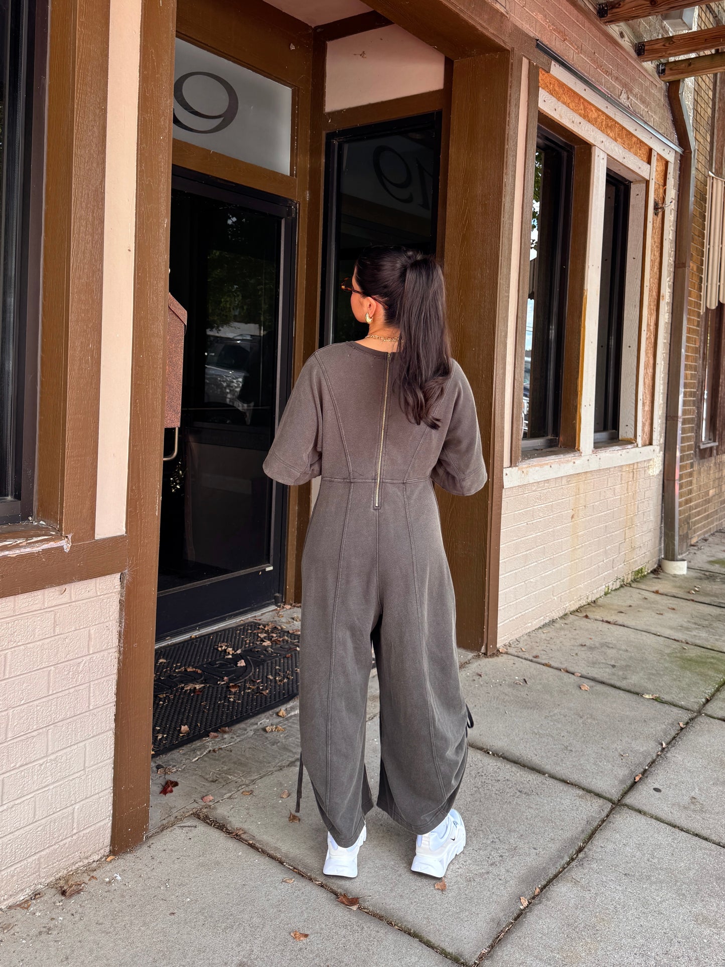 Coffee Run Charcoal Jumpsuit