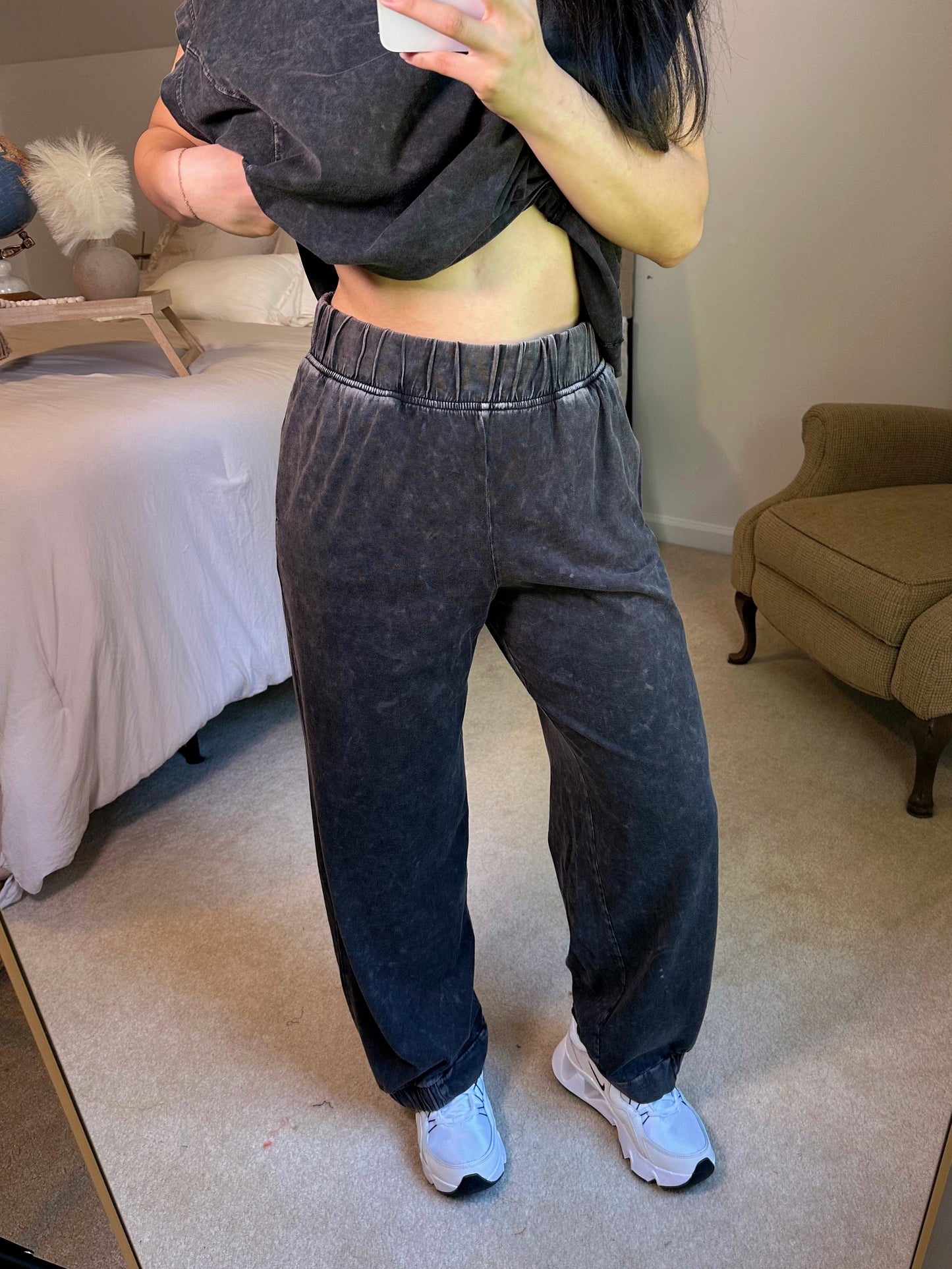 Washed Black Cotton Top & Pants Set