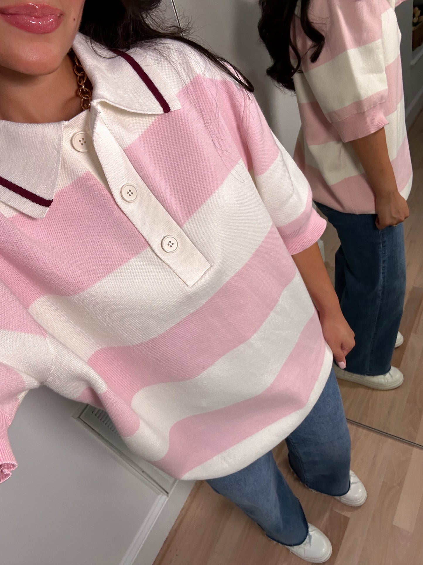 Baby Pink Polo Oversized Knit Top