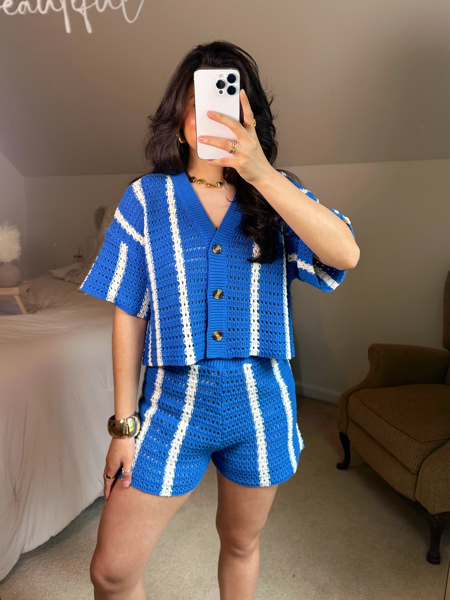 Ocean Blue Striped Crochet Set