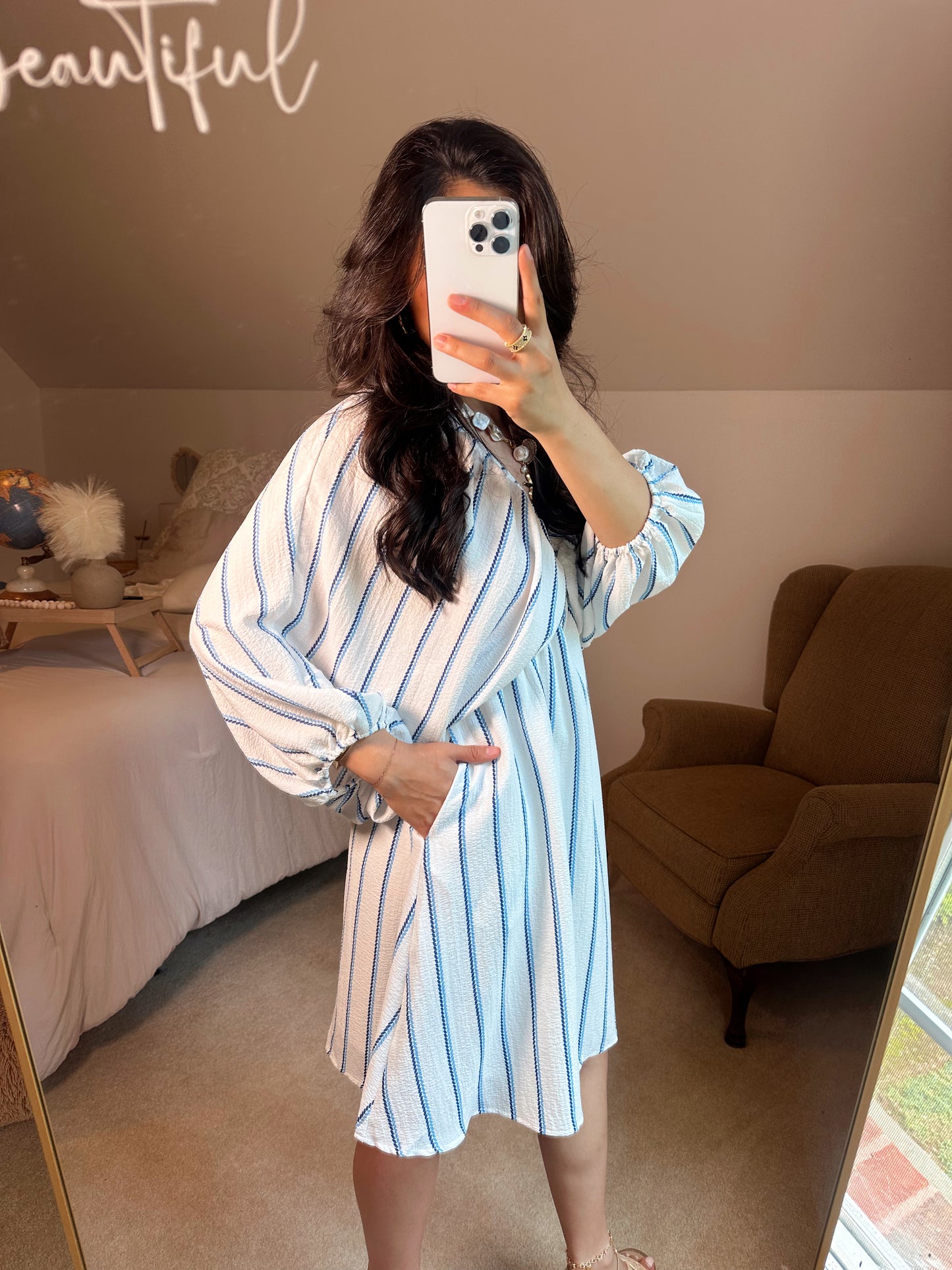 Coastal Stripe V-Neck Dress
