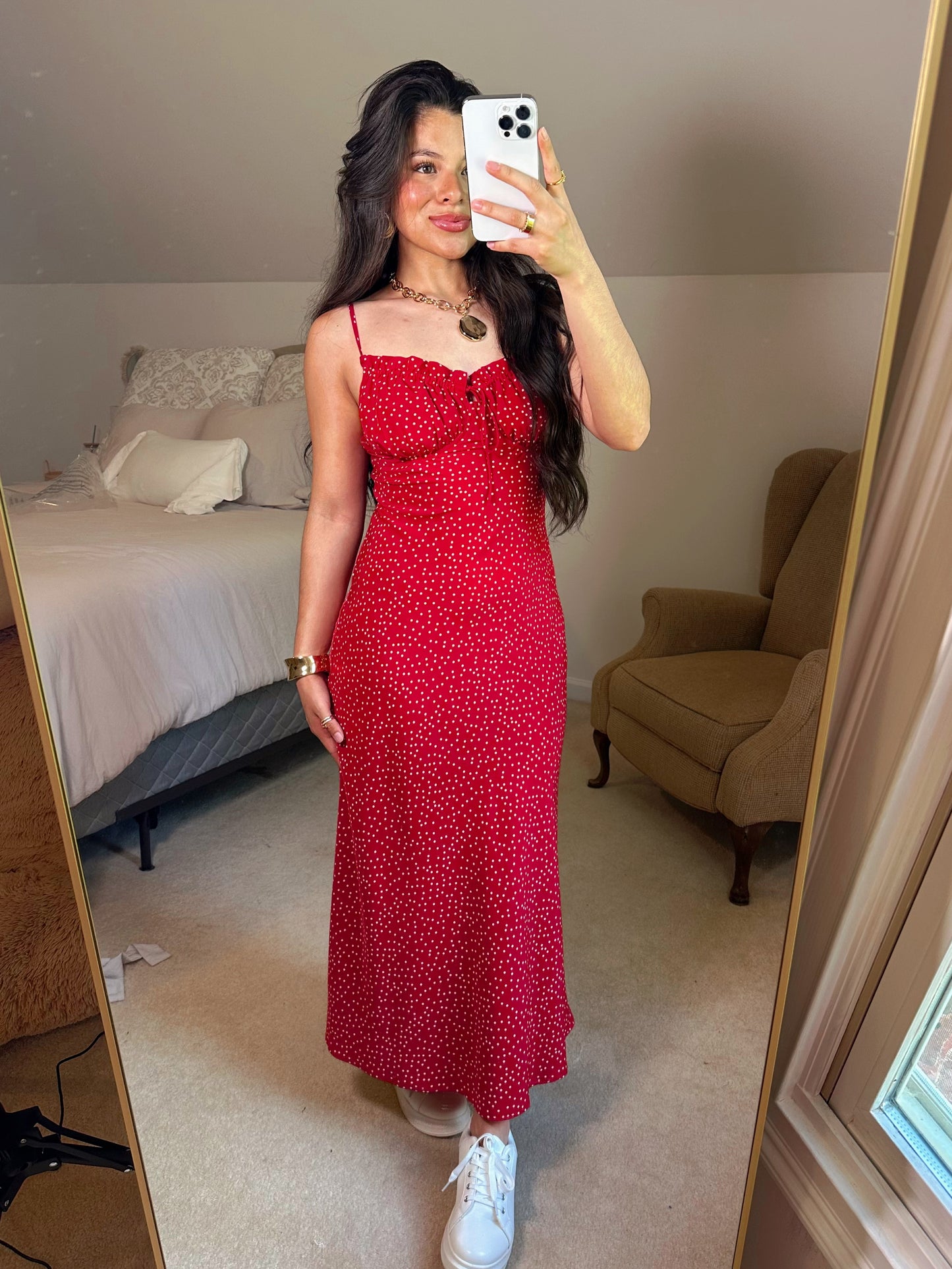 Red Polka Dot Midi Dress