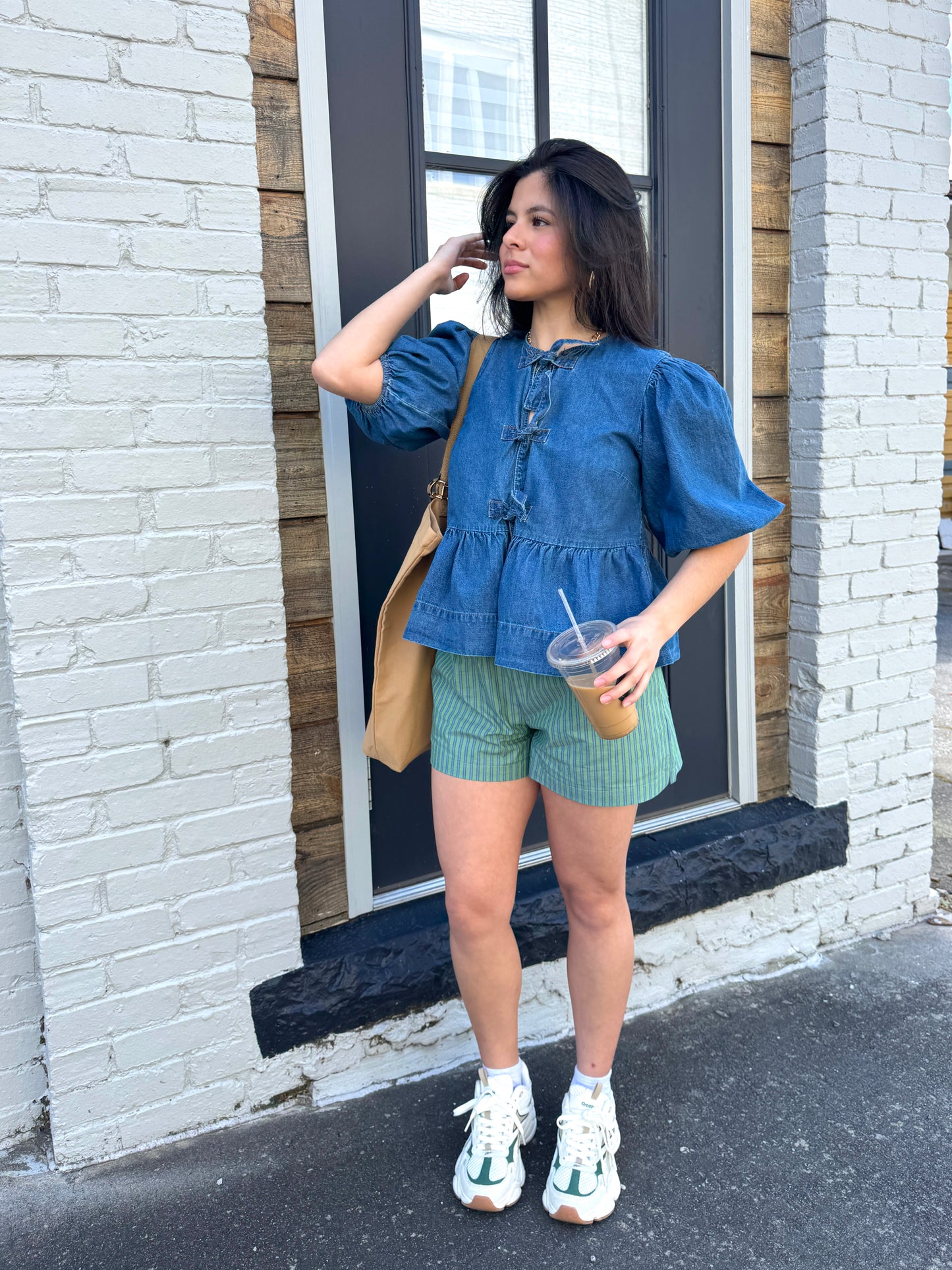 Denim Bow Babydoll Top