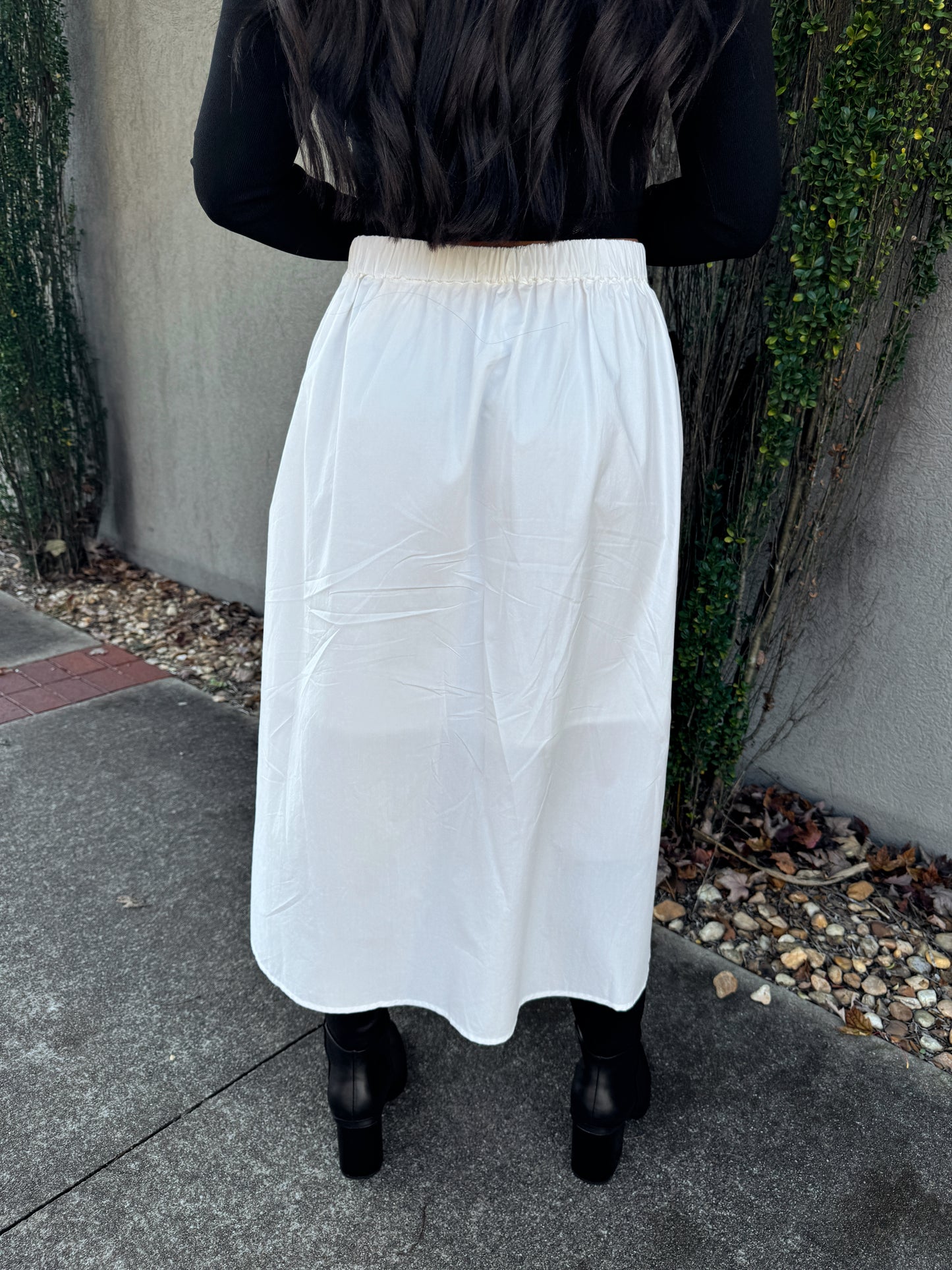 White Poplin Midi Skirt