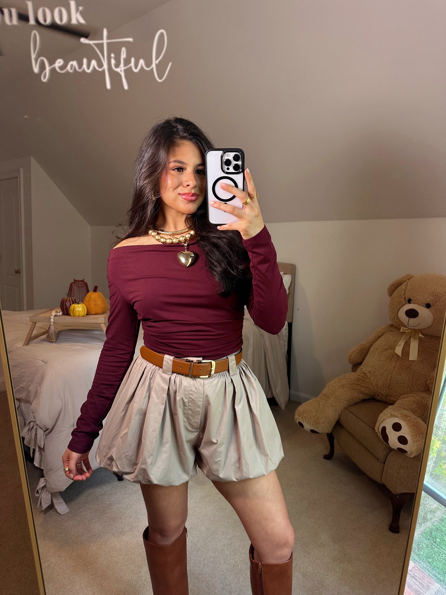 Burgundy Off-Shoulder Ruched Top