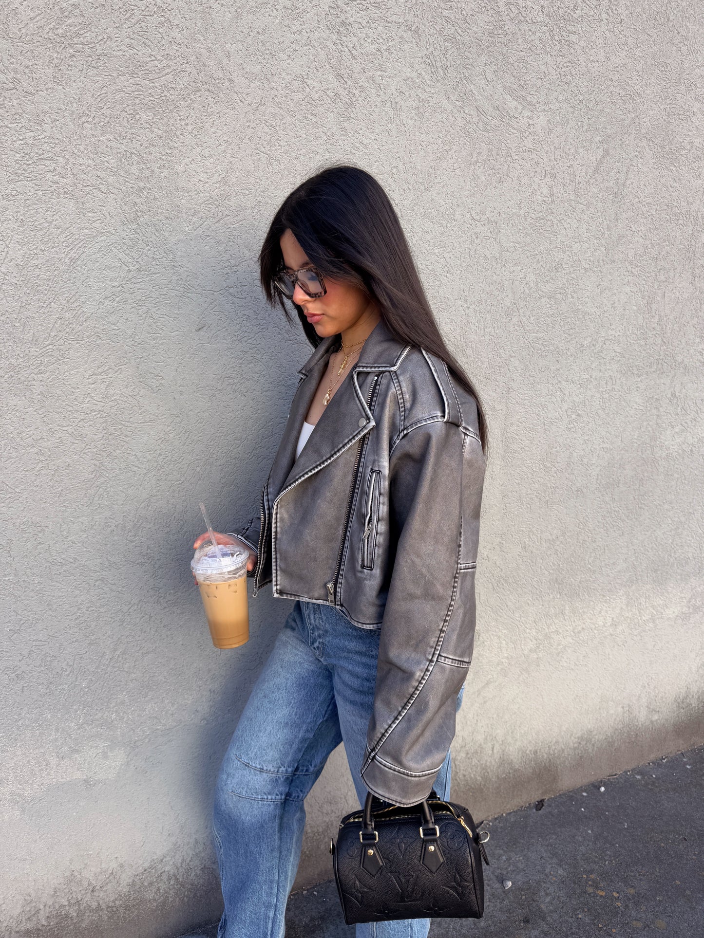 Washed Grey Biker Jacket