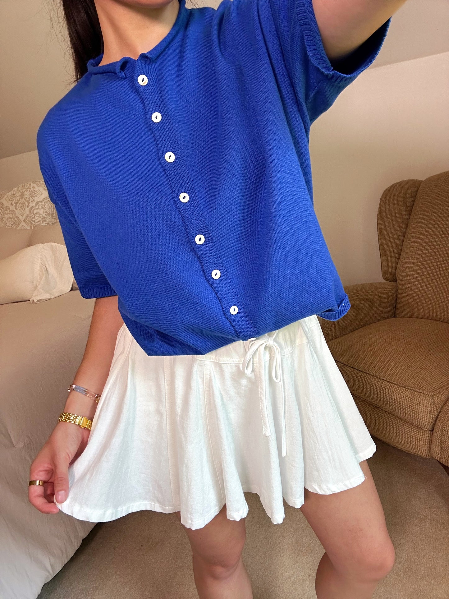 Blue Knit Short Sleeve Cardigan