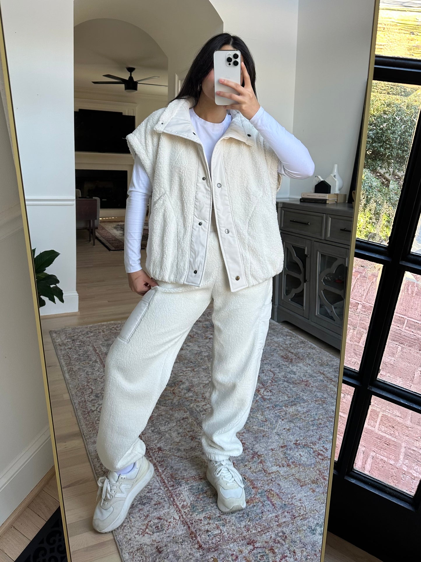 Ivory Sherpa Cargo Jogger Pants
