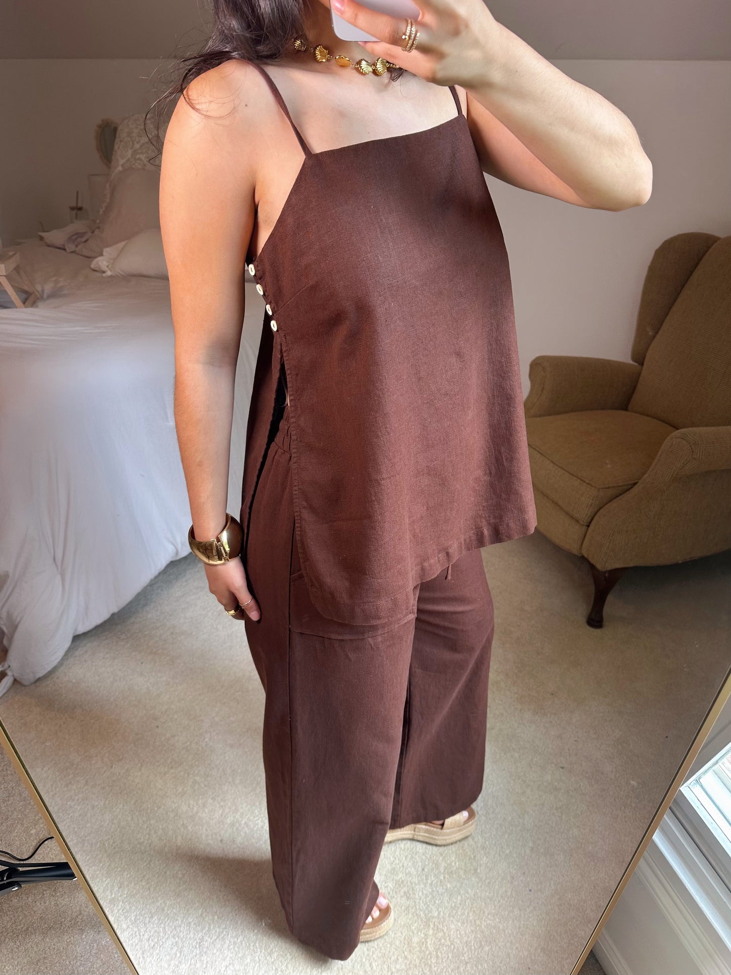 Coconut Brown Open Side Top & Pant Set