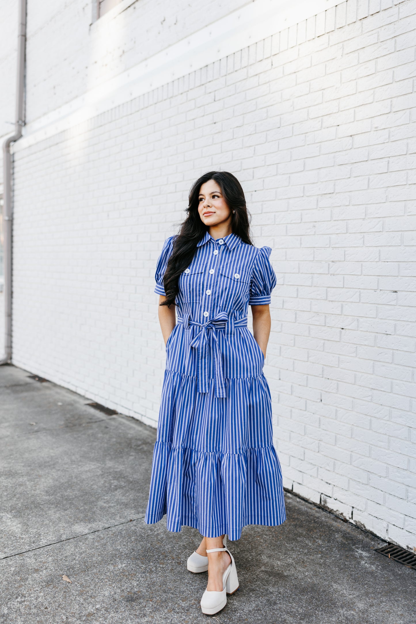 Blue Striped Button-Up Dress