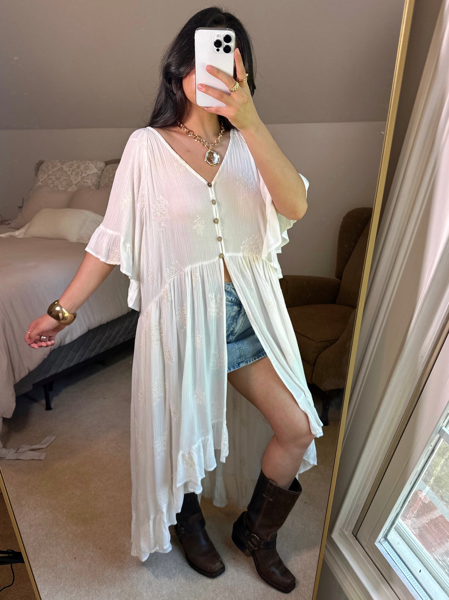 Boho Ivory Long Flowy Top