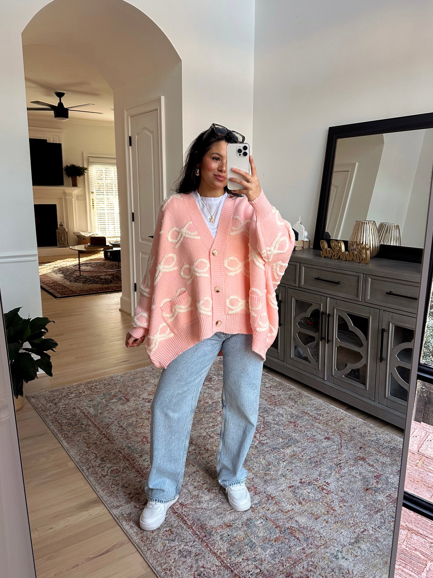 Baby Pink Bow Oversized Cardigan