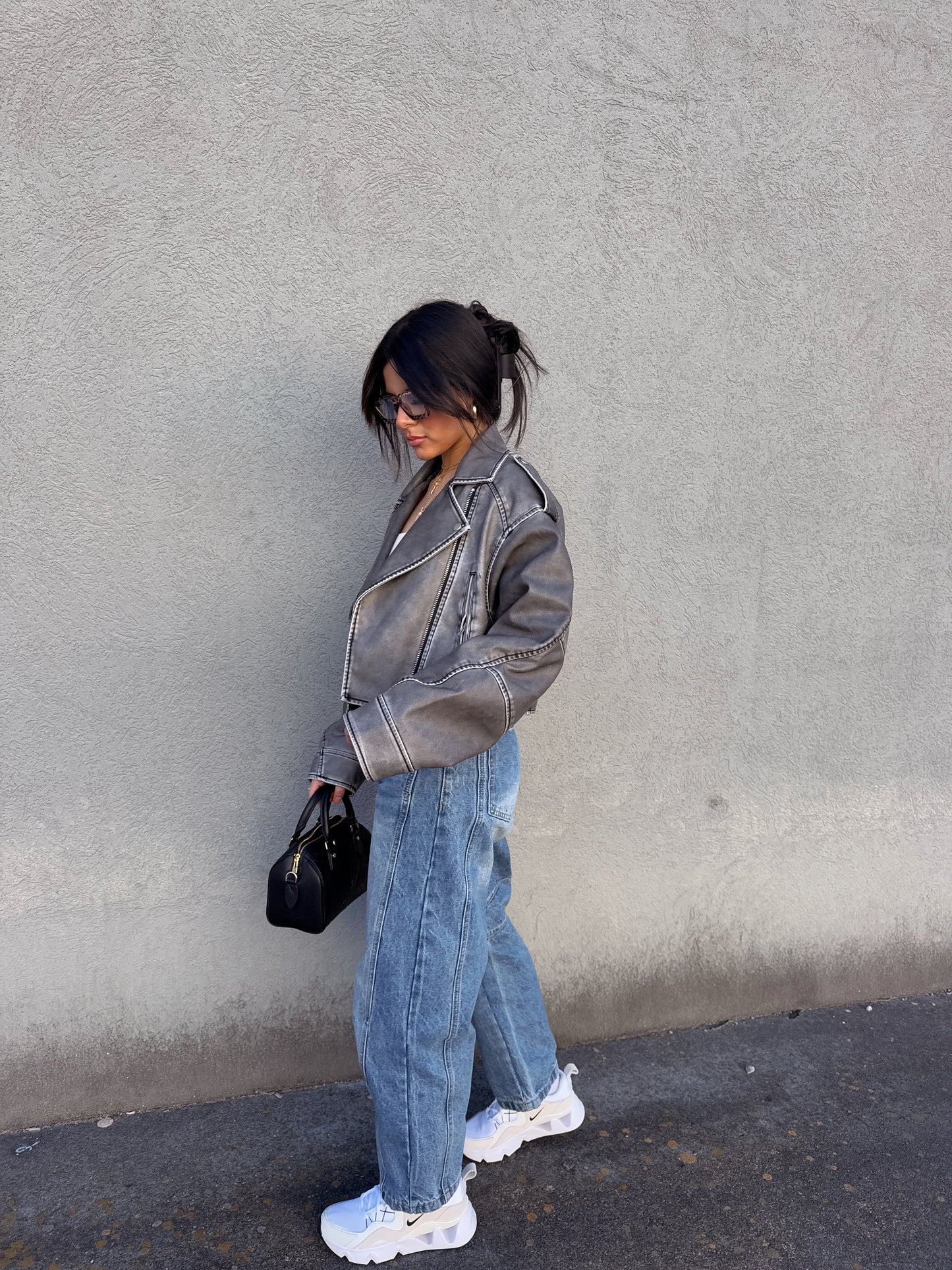 Washed Grey Biker Jacket