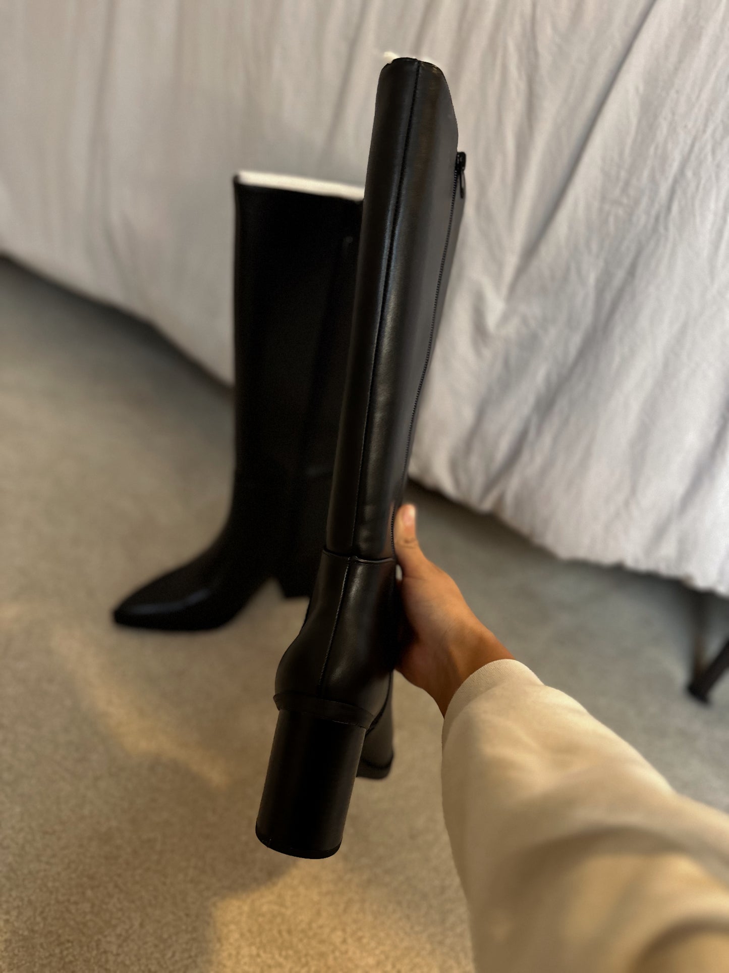 Black Pointed Toe Knee-High Boot