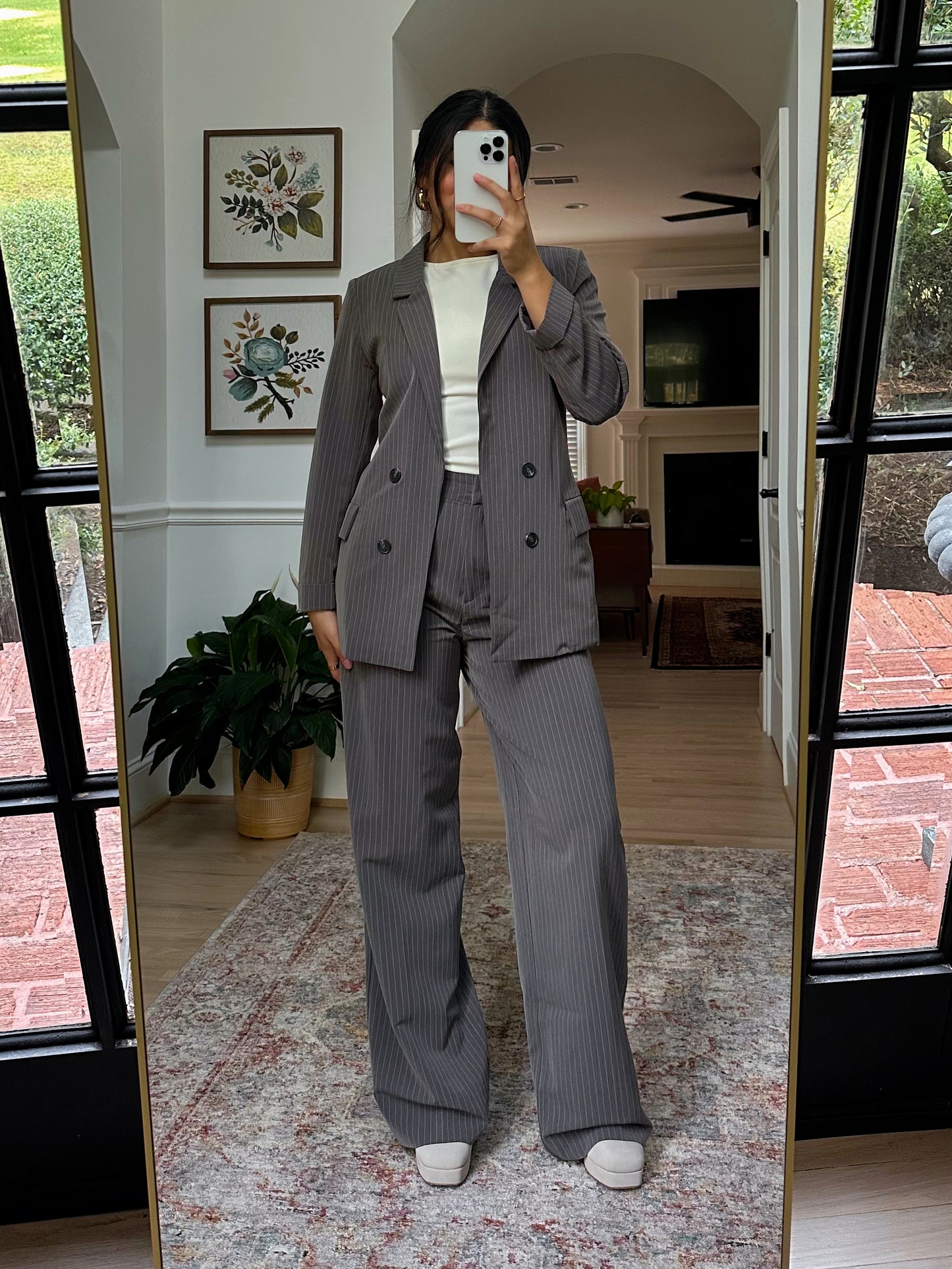 Grey Pinstripe Blazer & Trousers Set