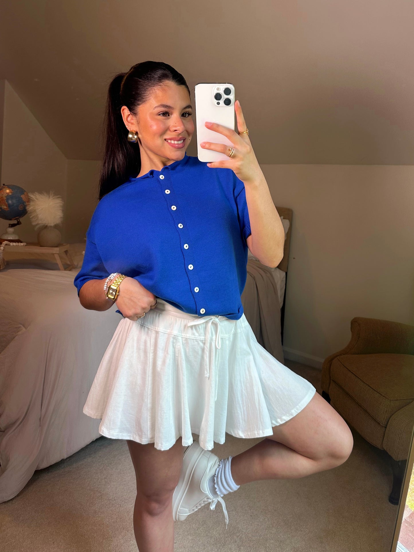 Blue Knit Short Sleeve Cardigan