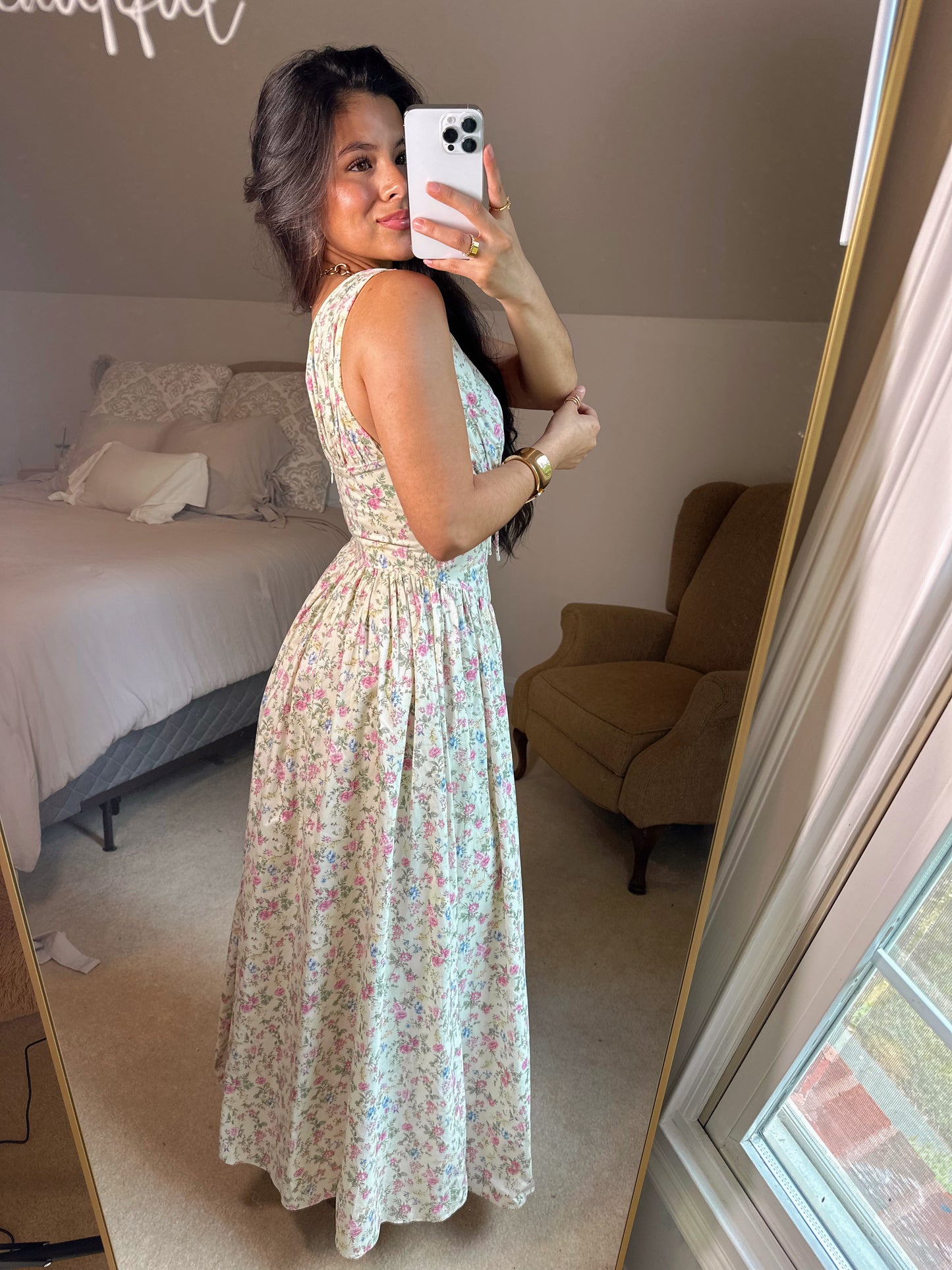 Floral V-Neck Corset Waist Maxi Dress