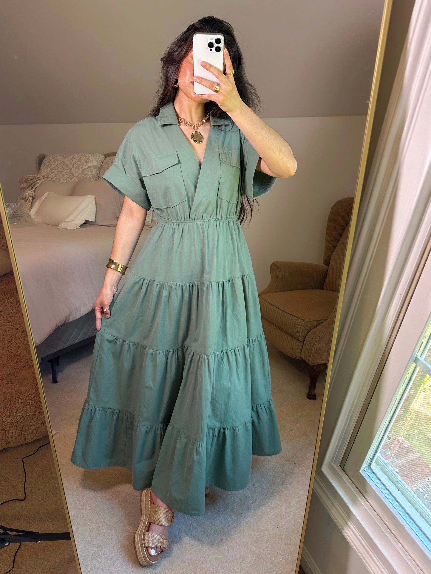 Vintage Green Utility Maxi Dress
