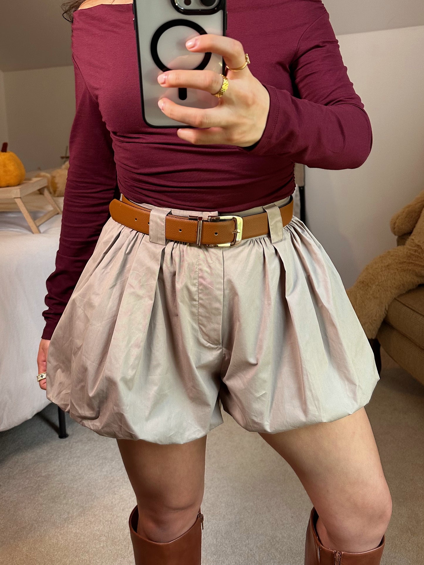Mocha Bubble Hem Shorts