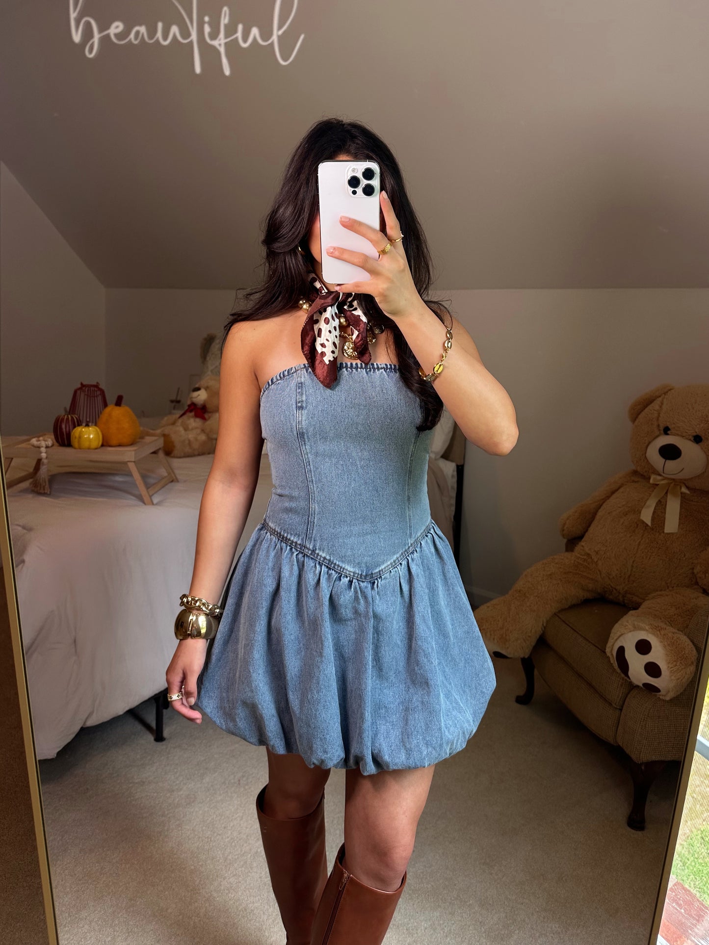 Denim Mini Bubble Dress