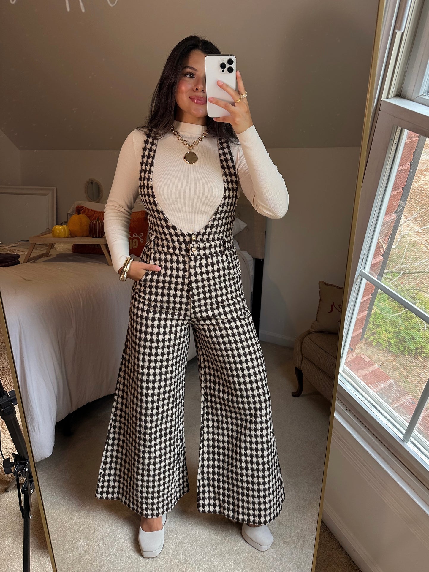 Brown Houndstooth Jumpsuit