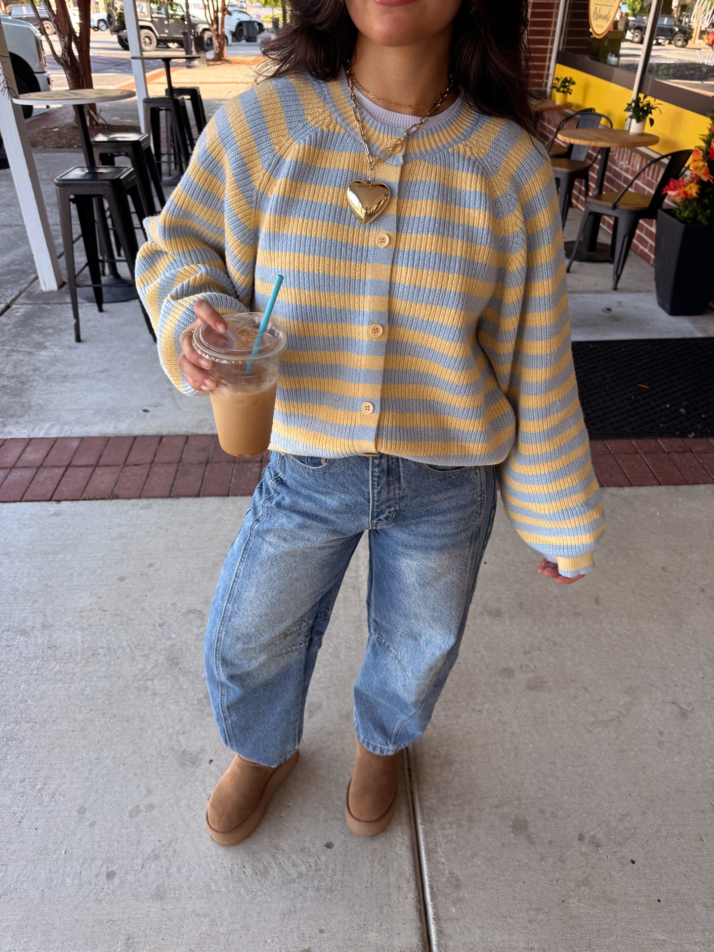 Butter Blue Striped Button Up Cardigan