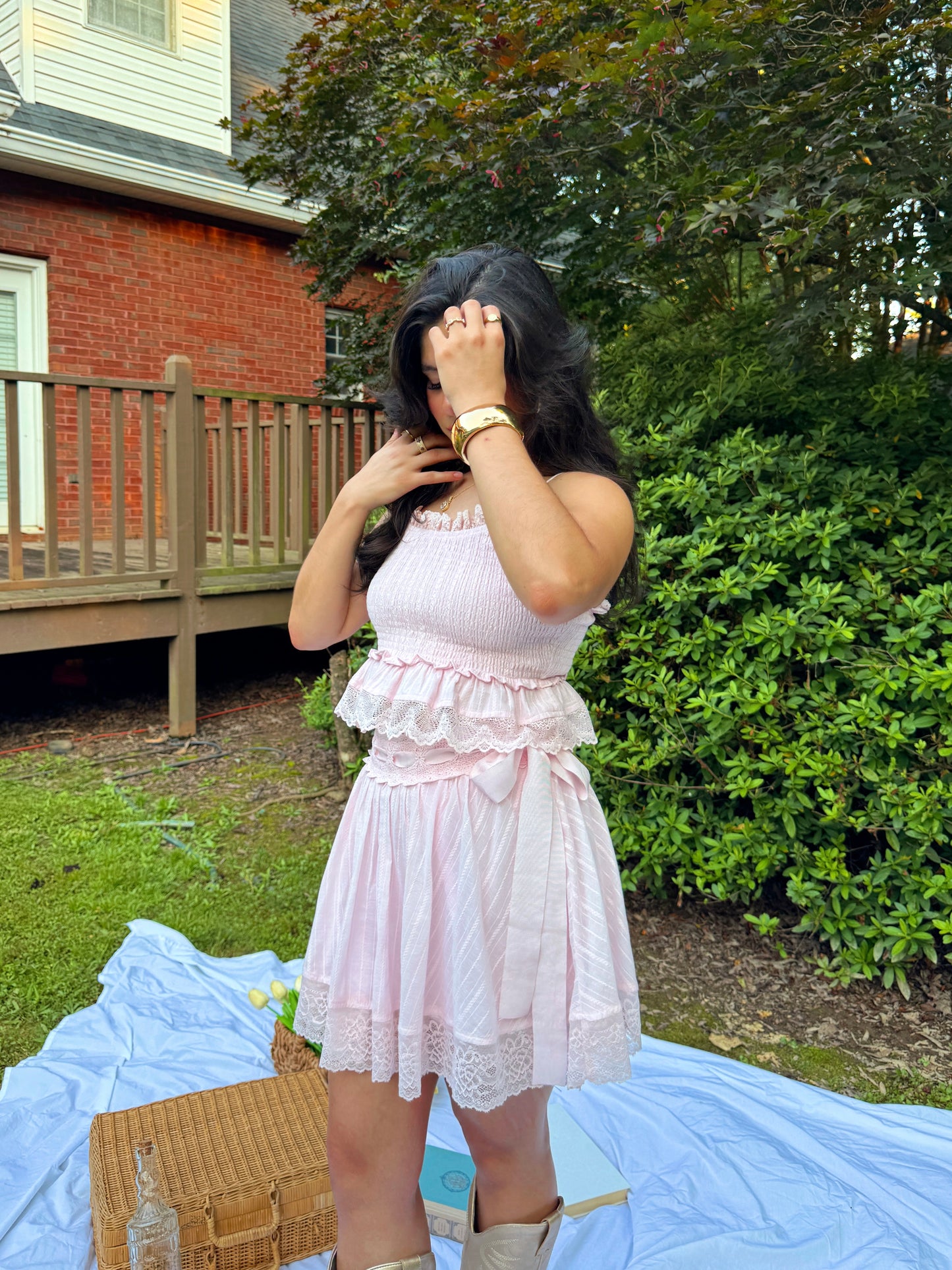 Baby Pink Lace Girly Top & Skirt Set