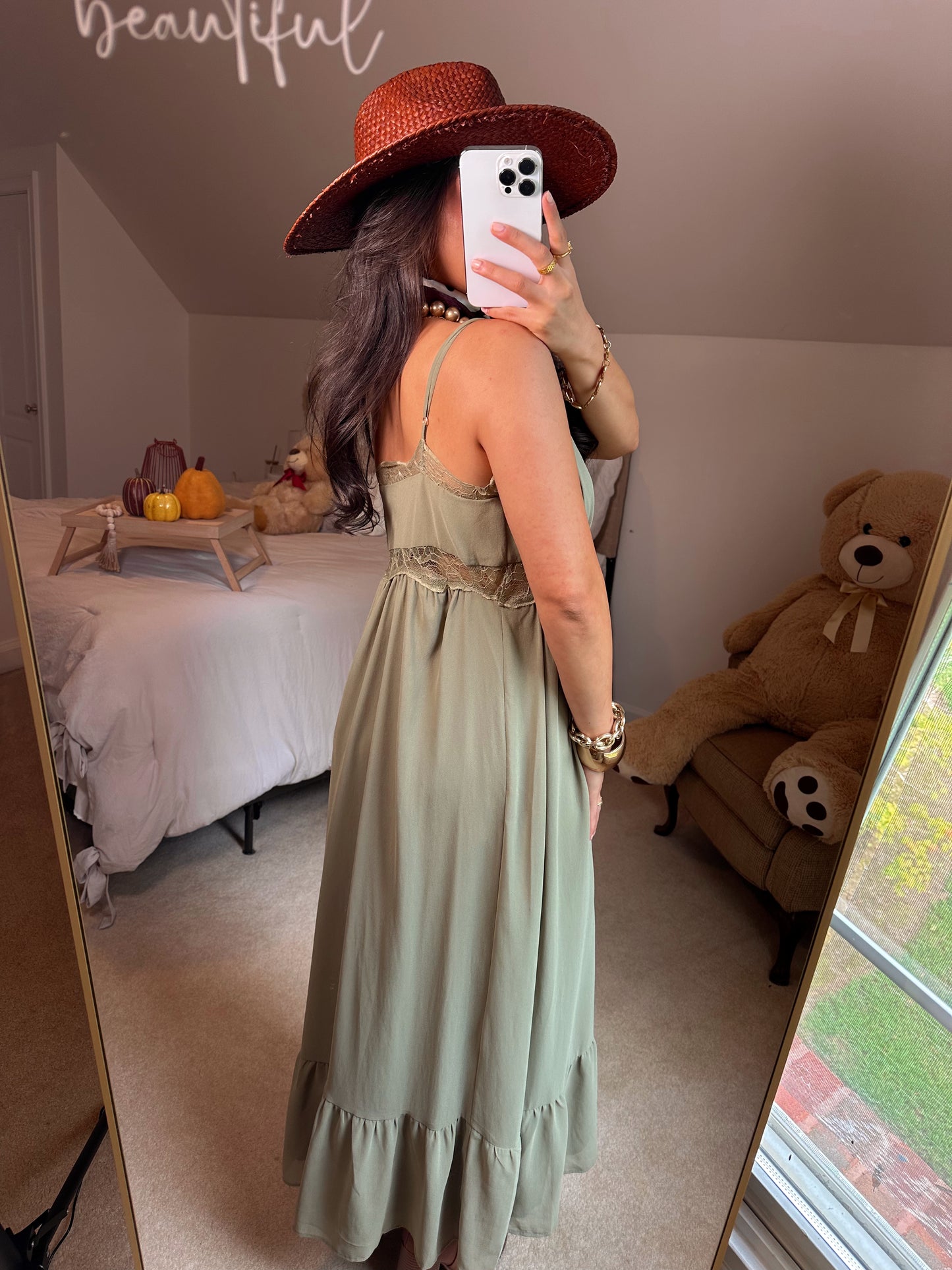 Olive Lace Cut-Out Maxi Dress