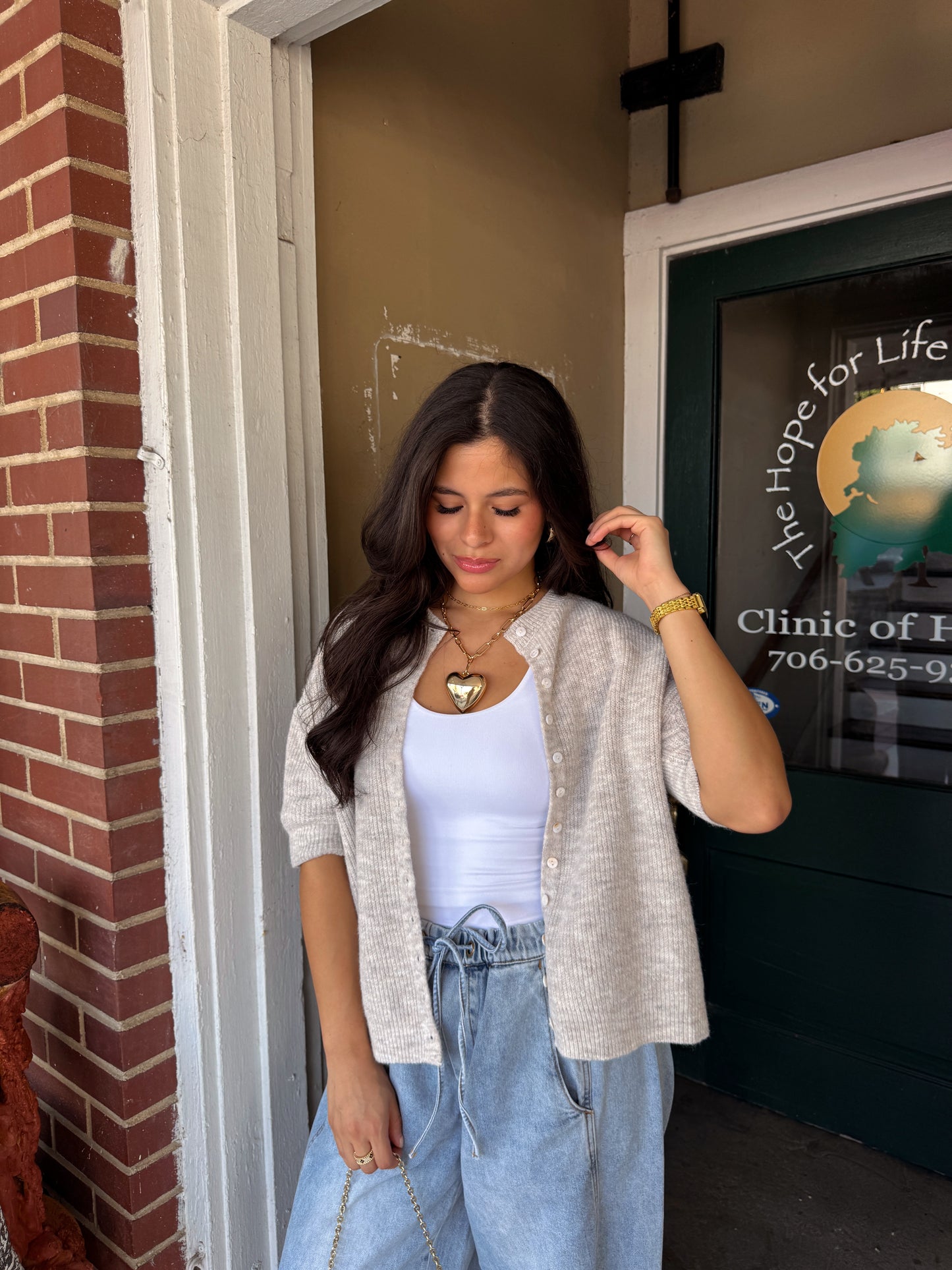 Oatmeal Button Up Short Sleeve Cardigan