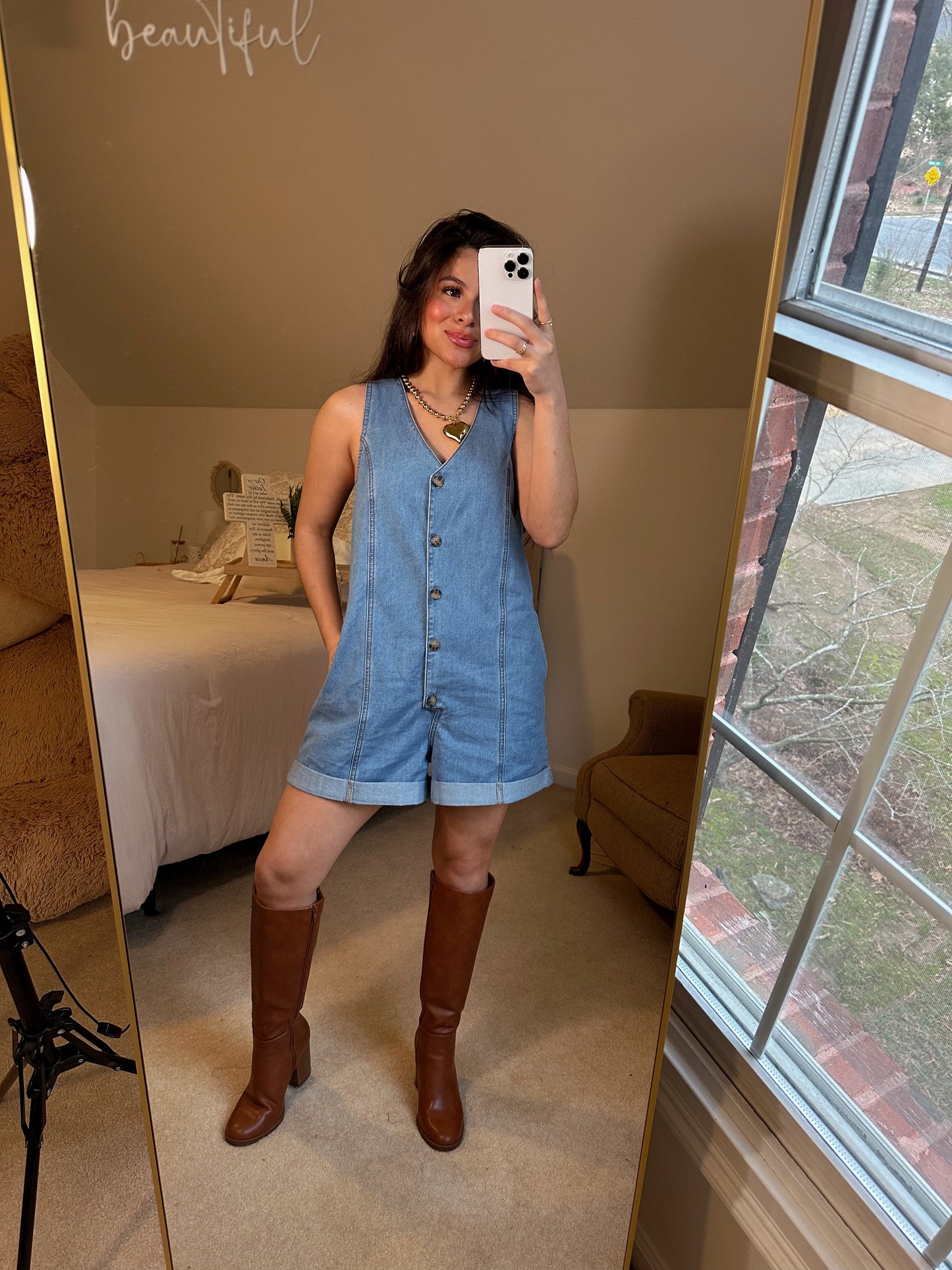 Denim Button-Up Romper