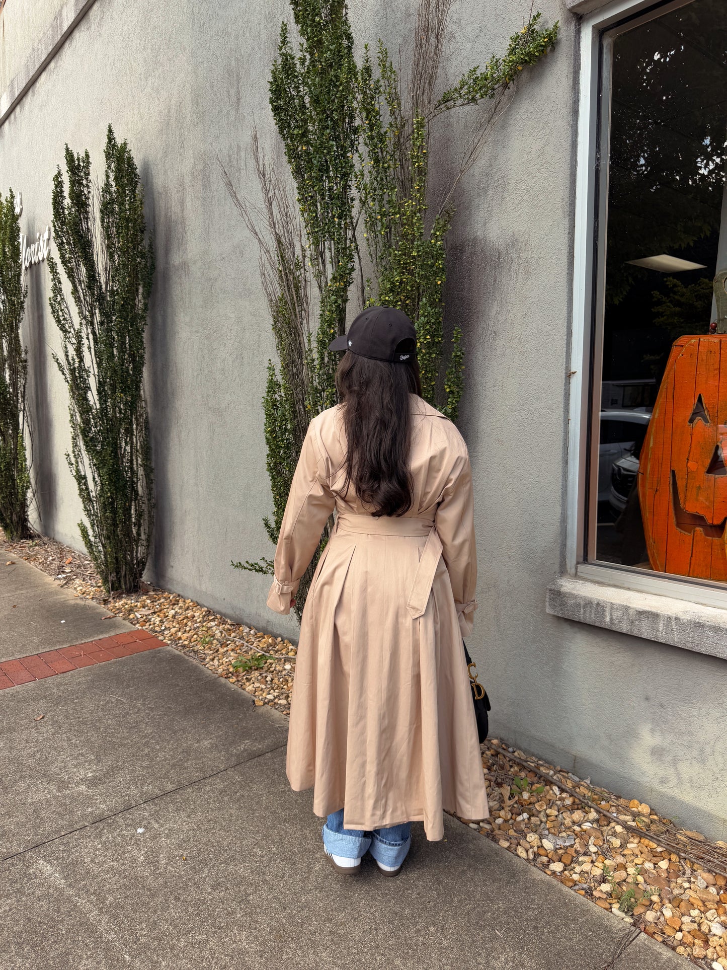 Latte Double Breasted Pleated Trench Coat