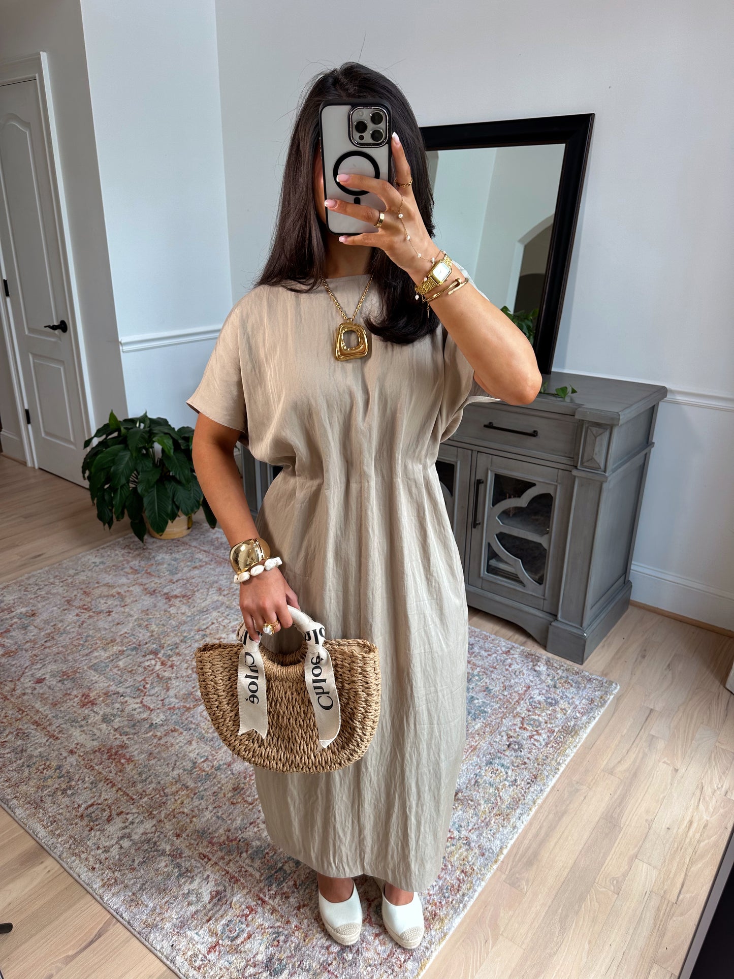 Toscana Taupe Pleated Dress