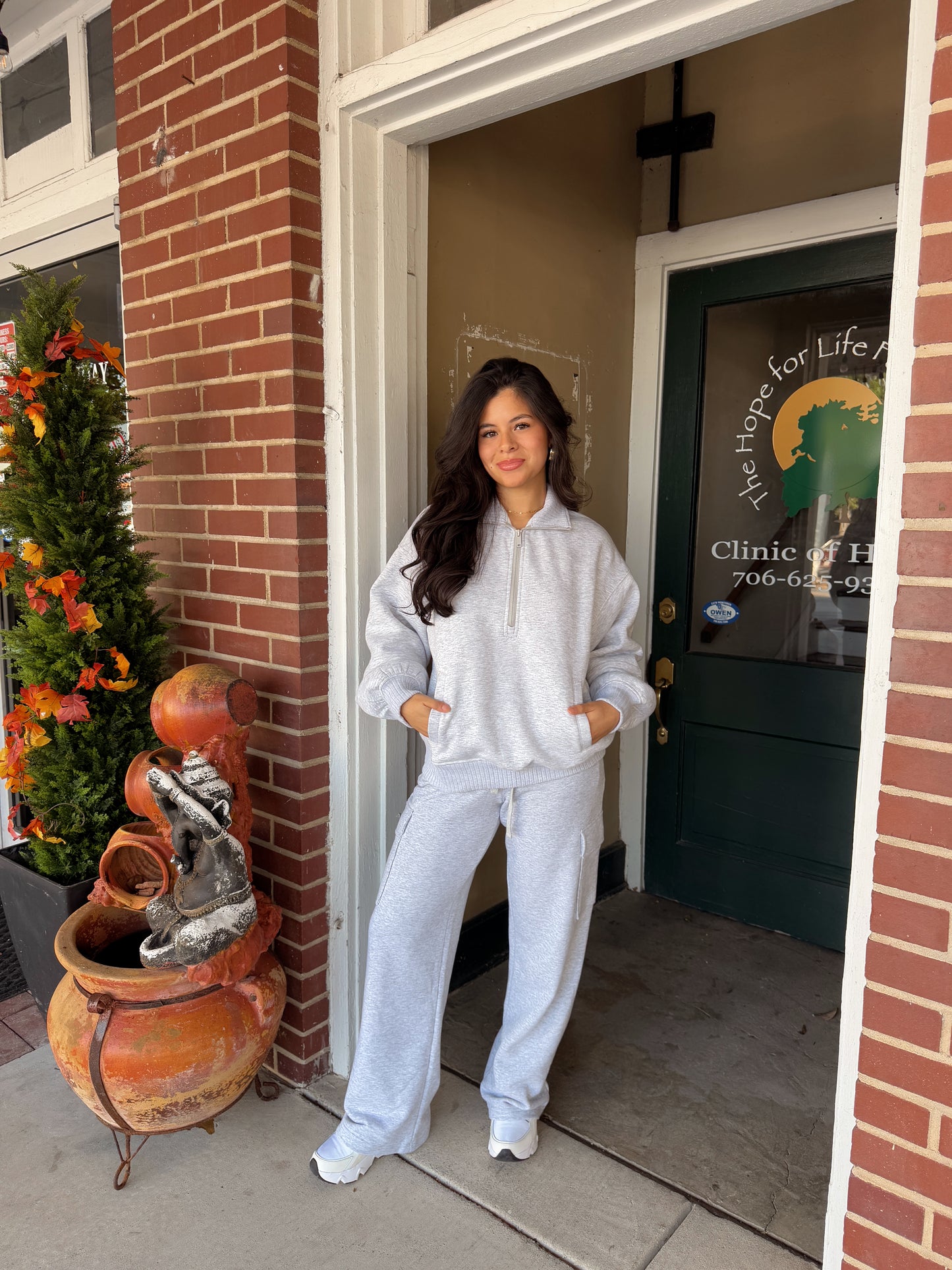 Heather Grey Quarter Zip & Cargo Pant Set
