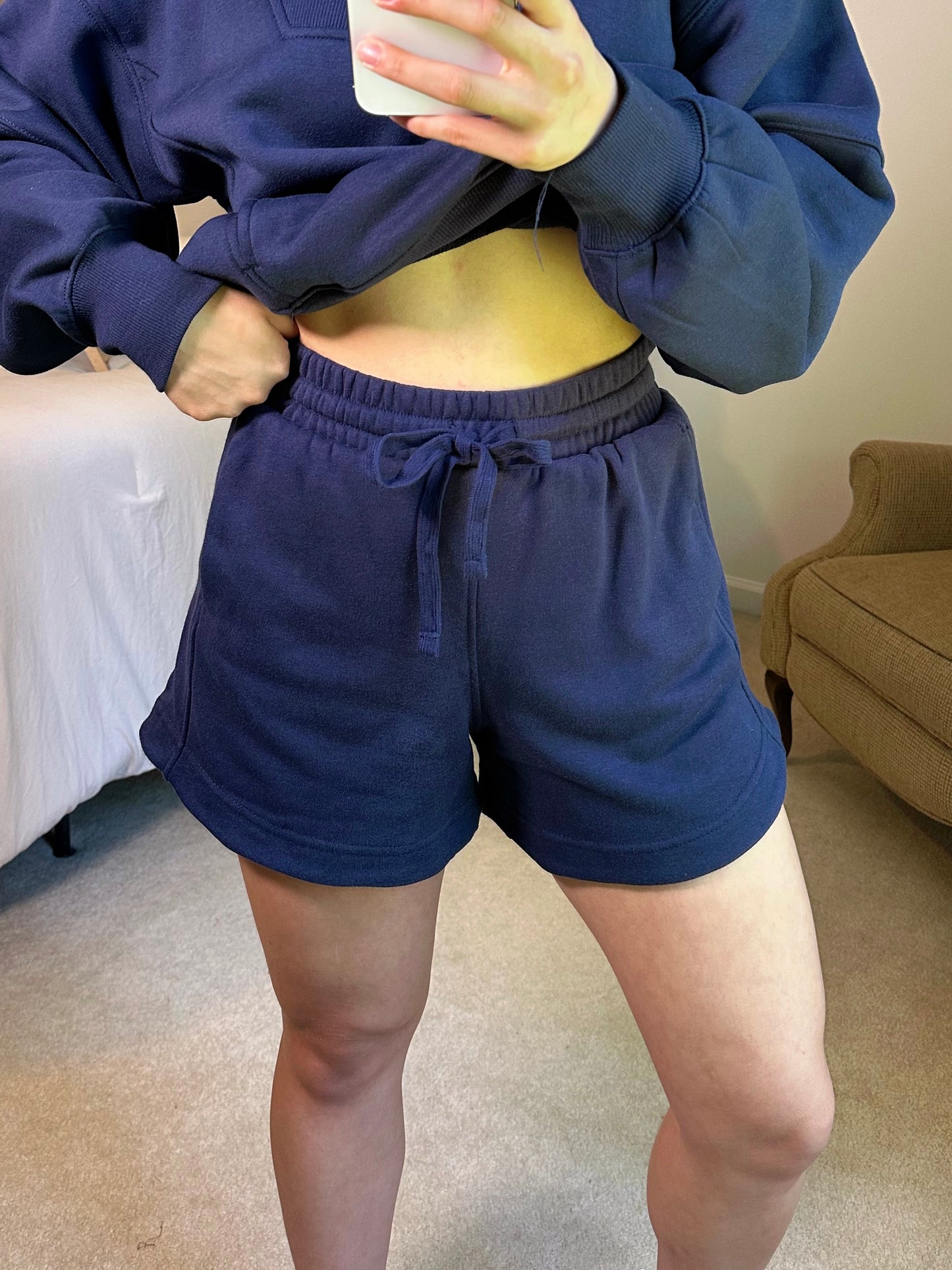 Navy Quarter Zip Sweater and Shorts Set